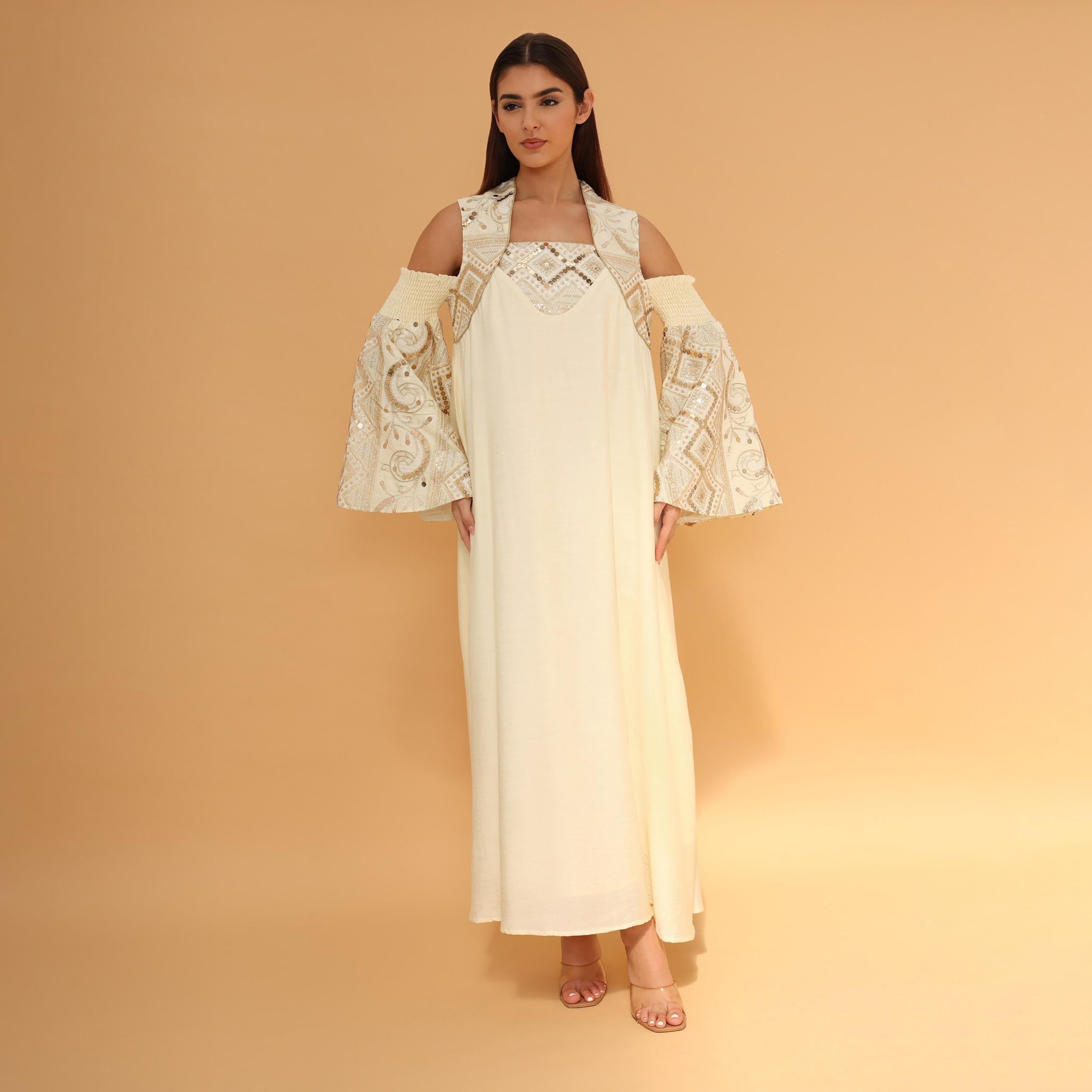 IKKXA Cold Shoulder Flared Sleeves Sequins Women's Evening Jalabiya-women-clothing-dresses-image-7