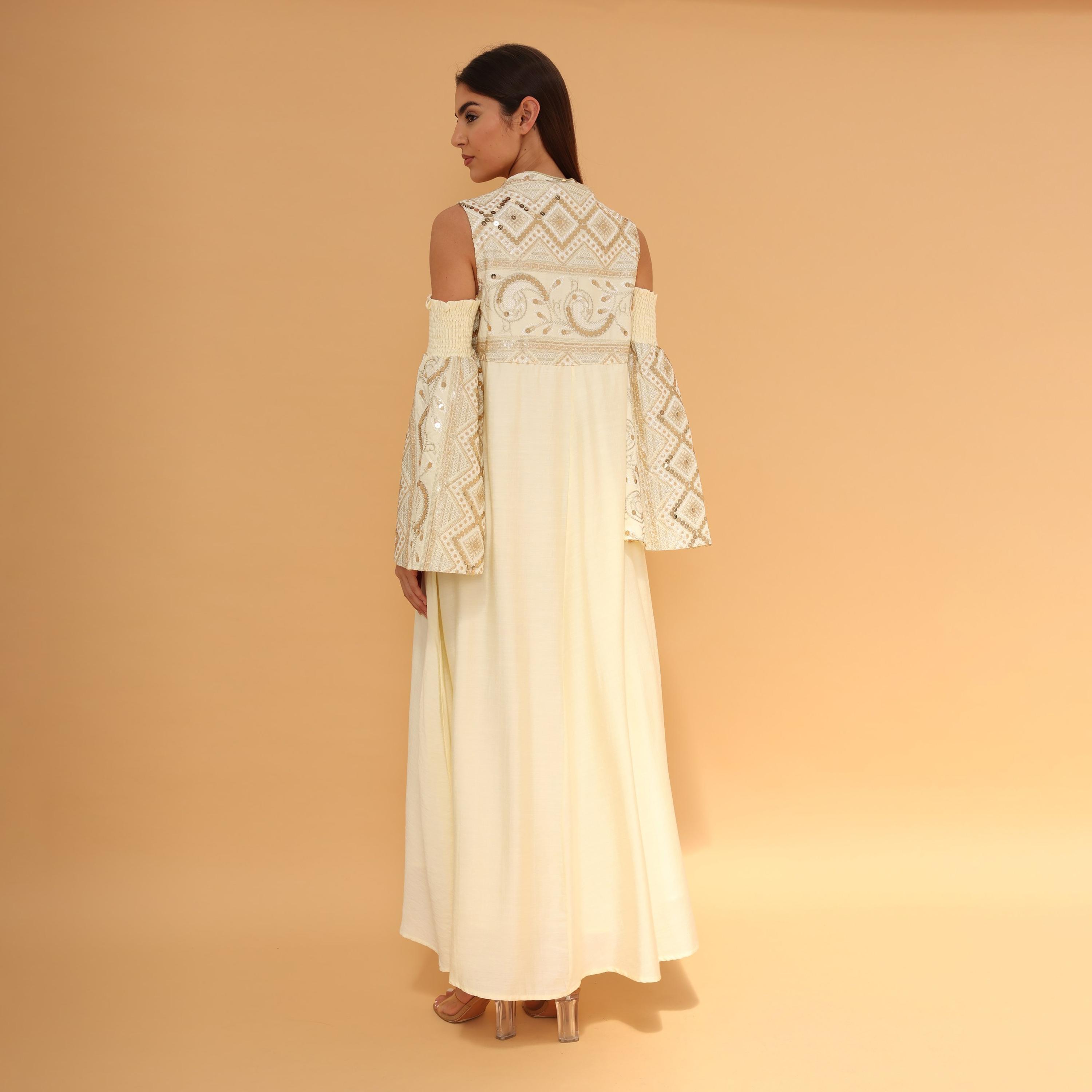 IKKXA Cold Shoulder Flared Sleeves Sequins Women's Evening Jalabiya-women-clothing-dresses-image-4