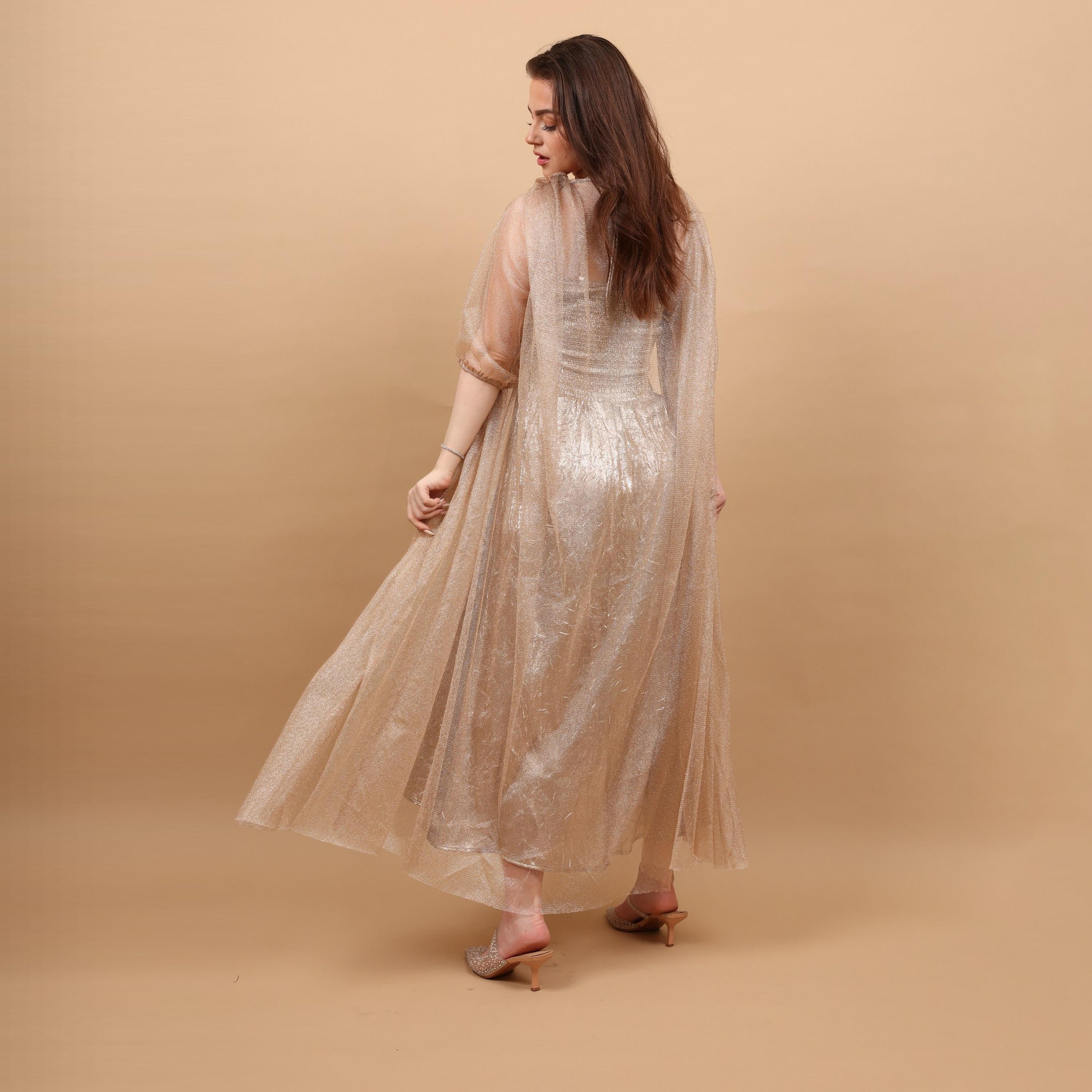 IKKXA Halter Neck Sequins Women's Evening Jalabiya with Sheer Cape Overlay-women-clothing-dresses-image-5