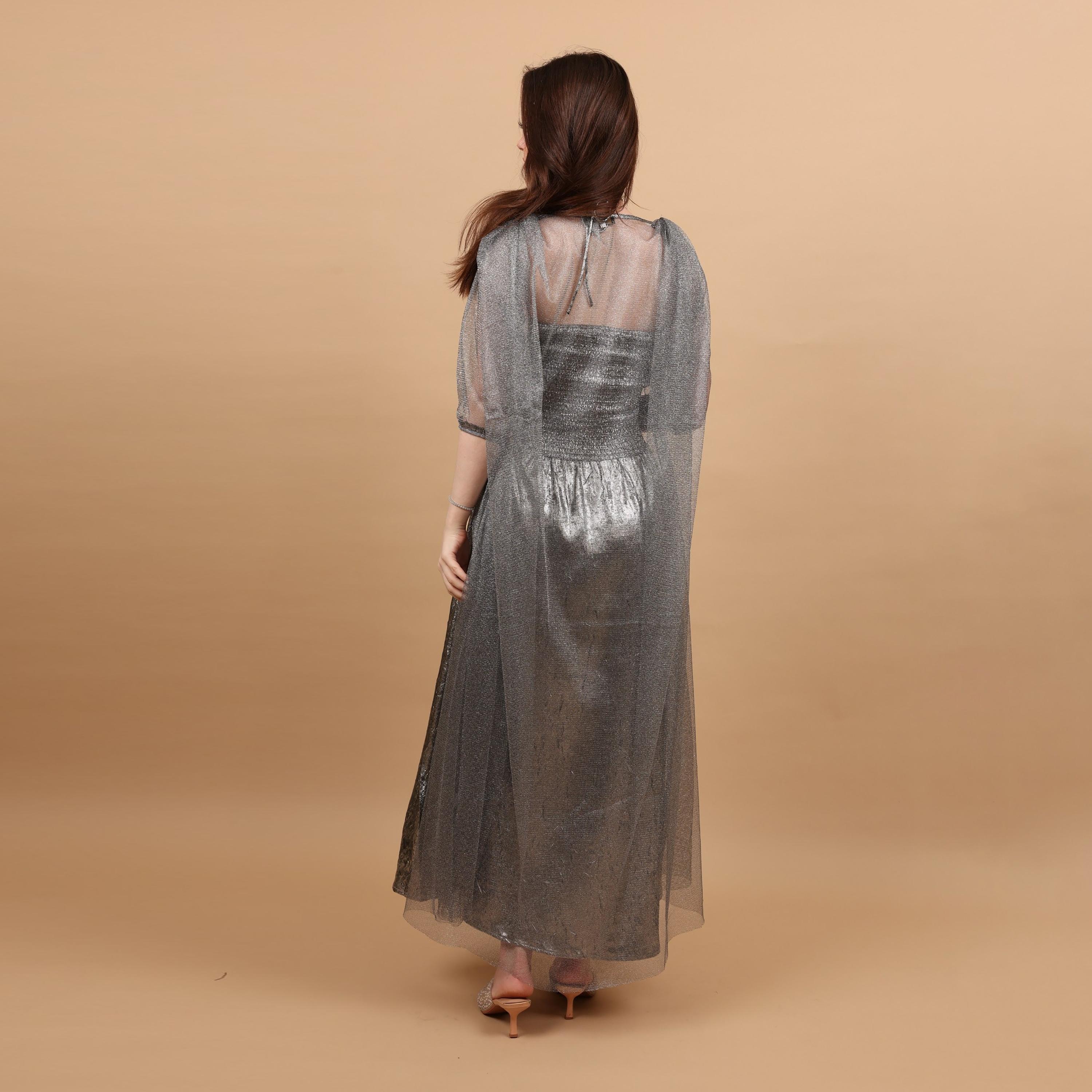 IKKXA Halter Neck Sequins Women's Evening Jalabiya with Sheer Cape Overlay-women-clothing-dresses-image-9
