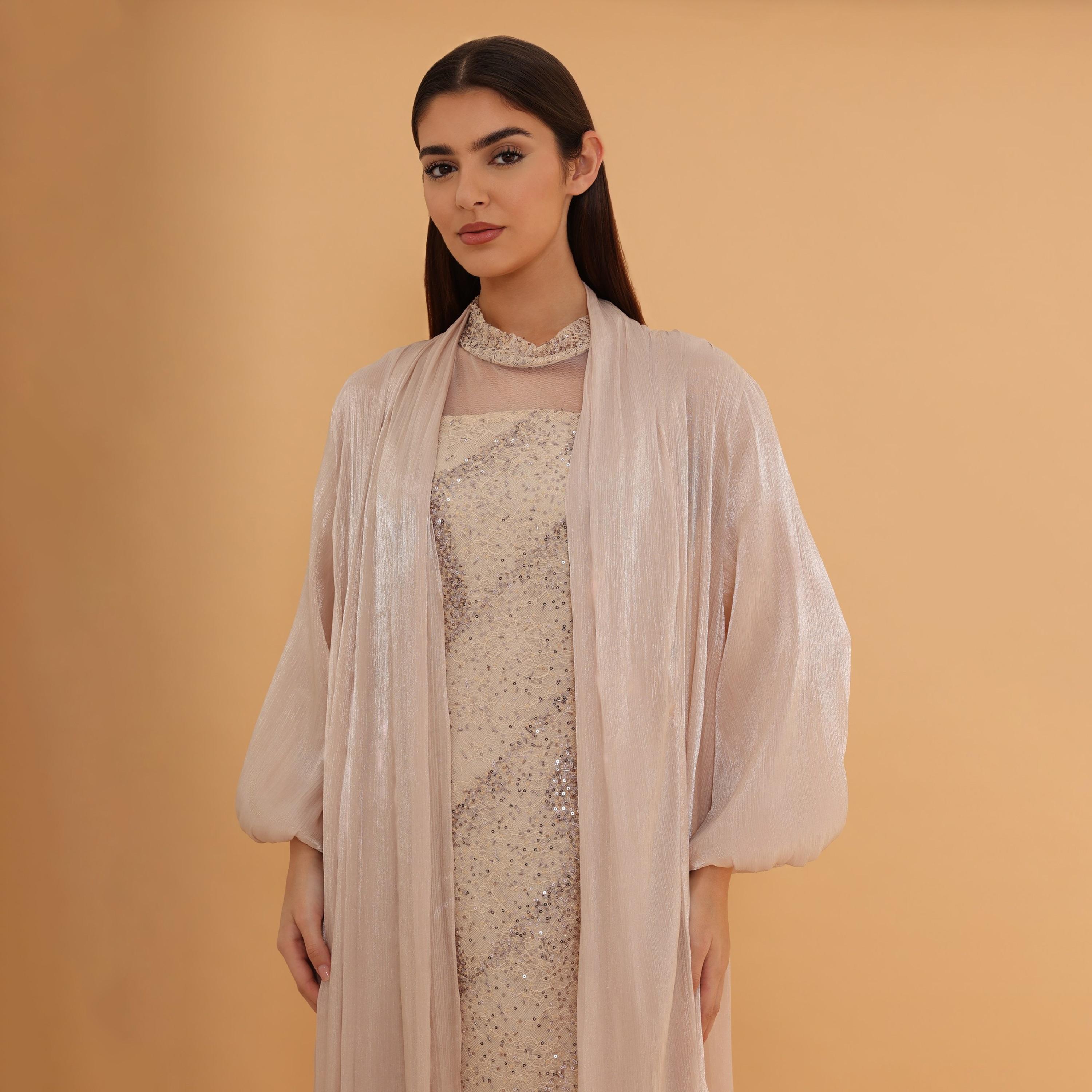 جلابية سهرة نسائية بأكمام "بالون" و"سيكوين" مع "شروغ" طويل من إككسا-women-clothing-dresses-image-7