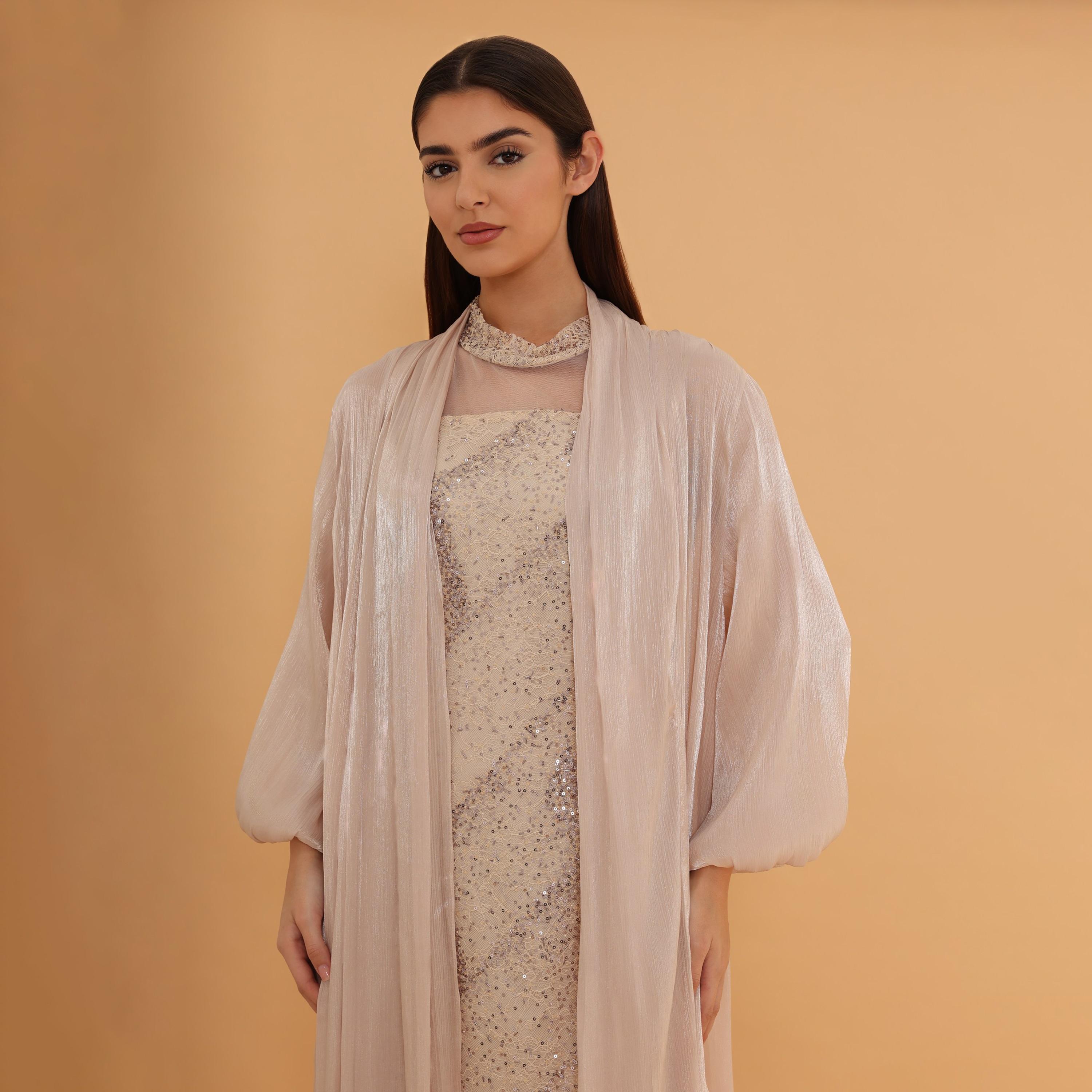 جلابية سهرة نسائية بأكمام "بالون" و"سيكوين" مع "شروغ" طويل من إككسا-women-clothing-dresses-image-26