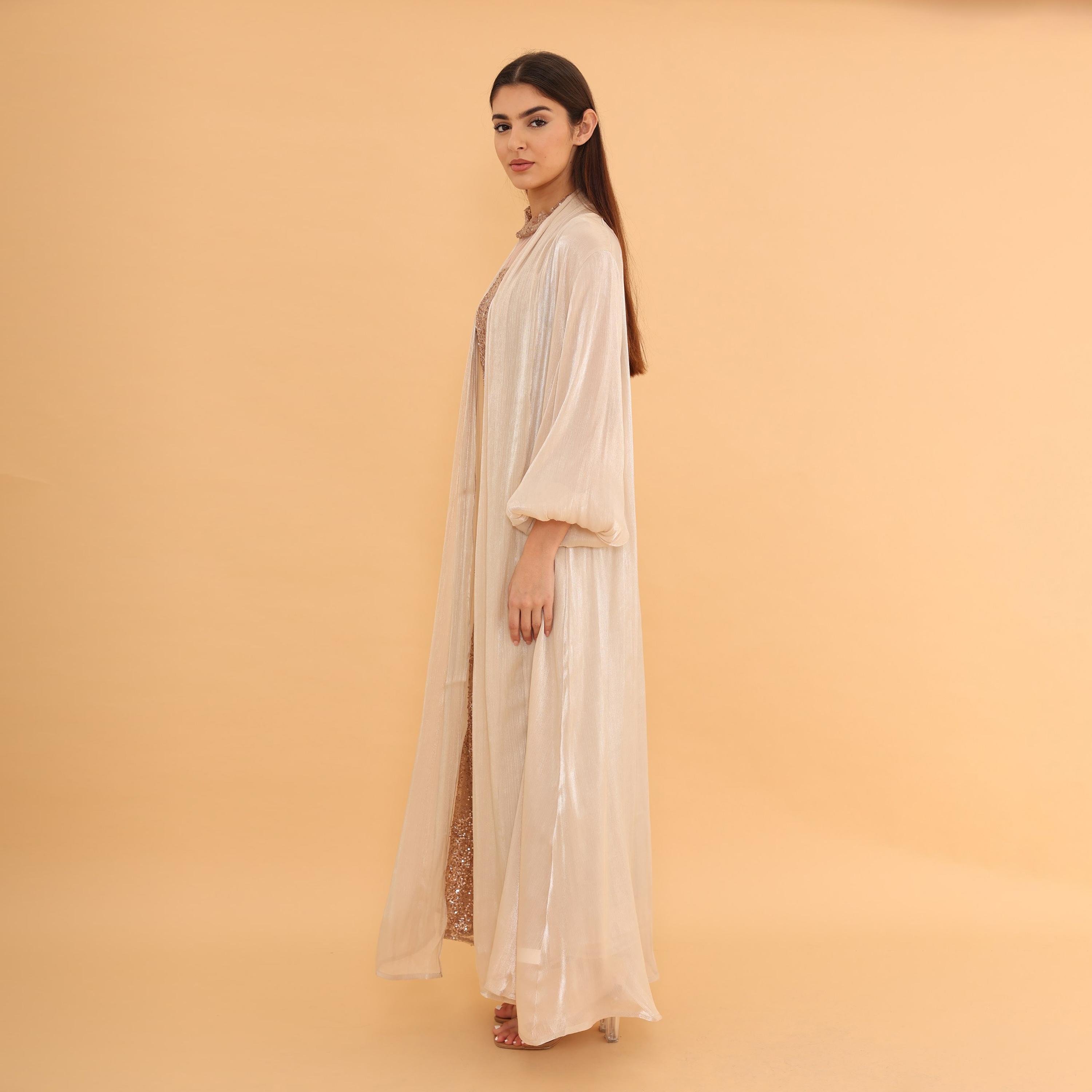 IKKXA Balloon Sleeves Sequins Women's Evening Jalabiya with Long Shrug-women-clothing-dresses-image-3