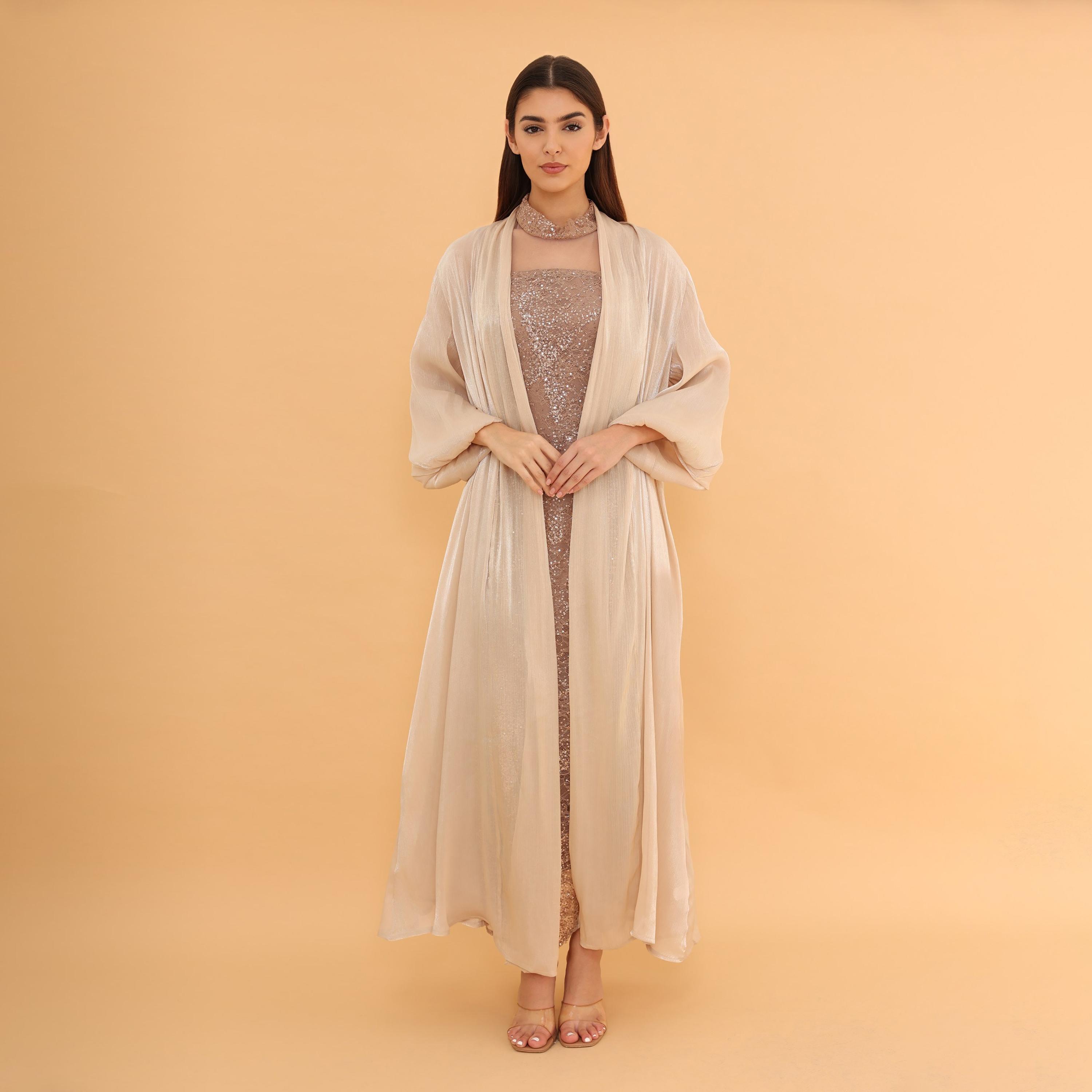 جلابية سهرة نسائية بأكمام "بالون" و"سيكوين" مع "شروغ" طويل من إككسا-women-clothing-dresses-image-13