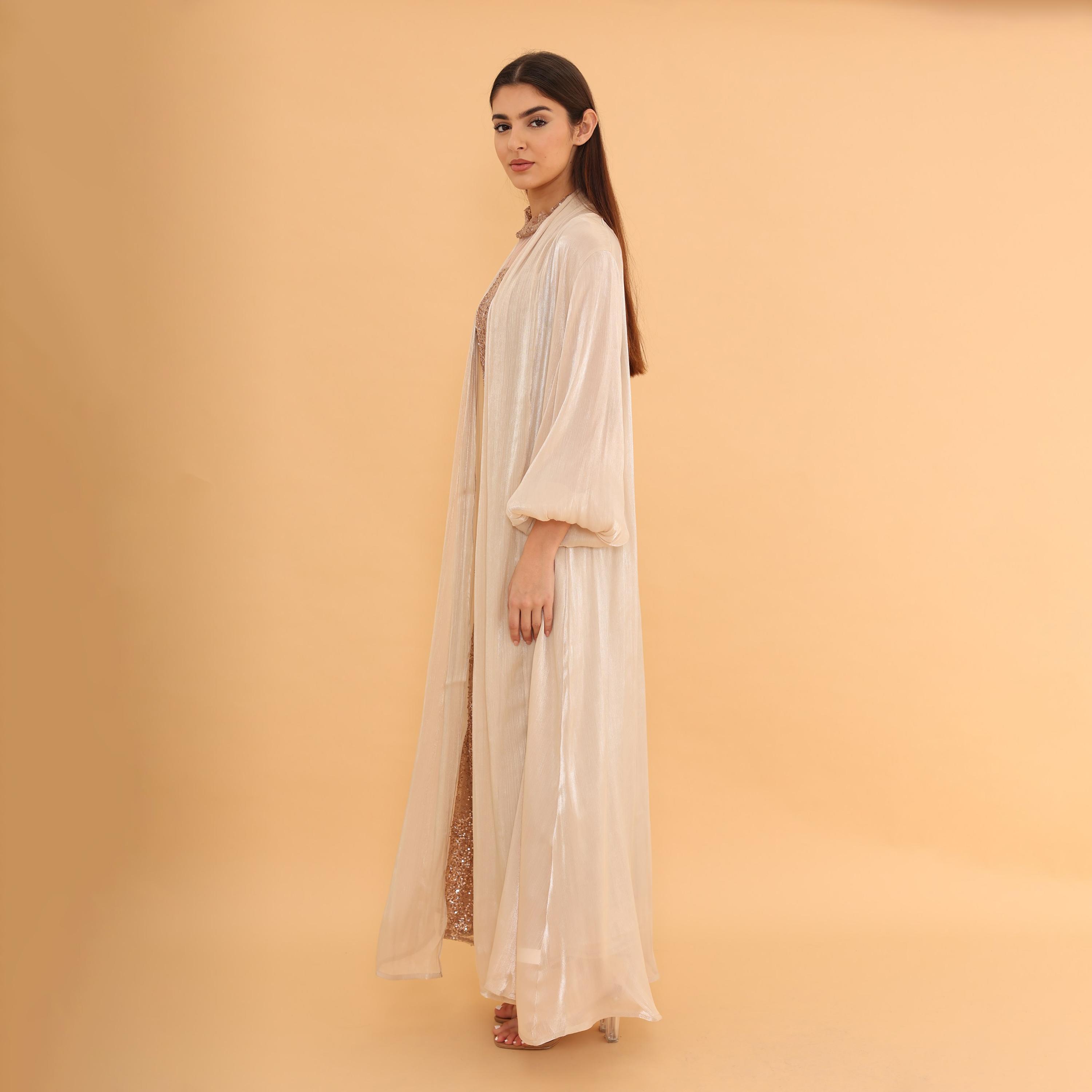 جلابية سهرة نسائية بأكمام "بالون" و"سيكوين" مع "شروغ" طويل من إككسا-women-clothing-dresses-image-22