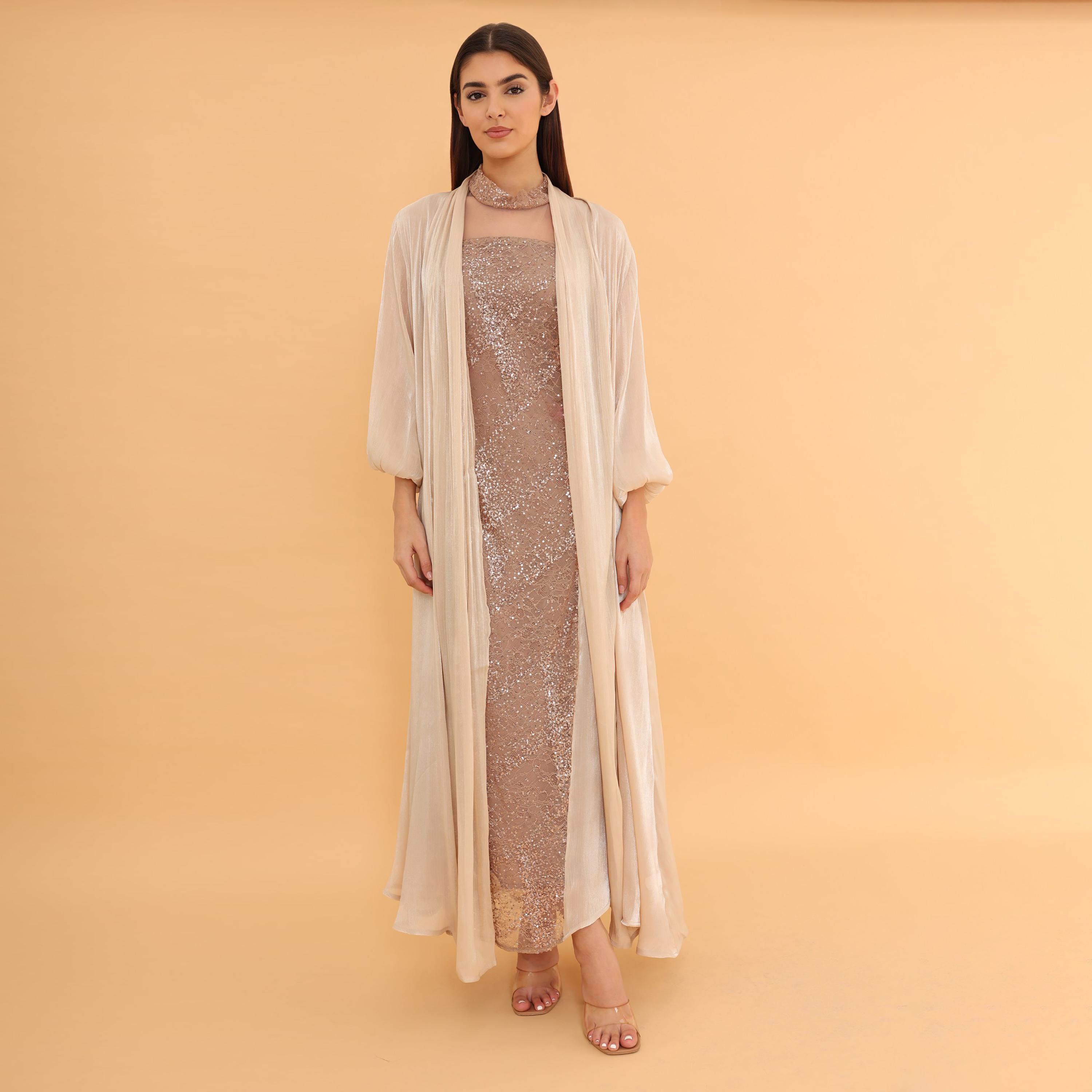 جلابية سهرة نسائية بأكمام "بالون" و"سيكوين" مع "شروغ" طويل من إككسا-women-clothing-dresses-image-23