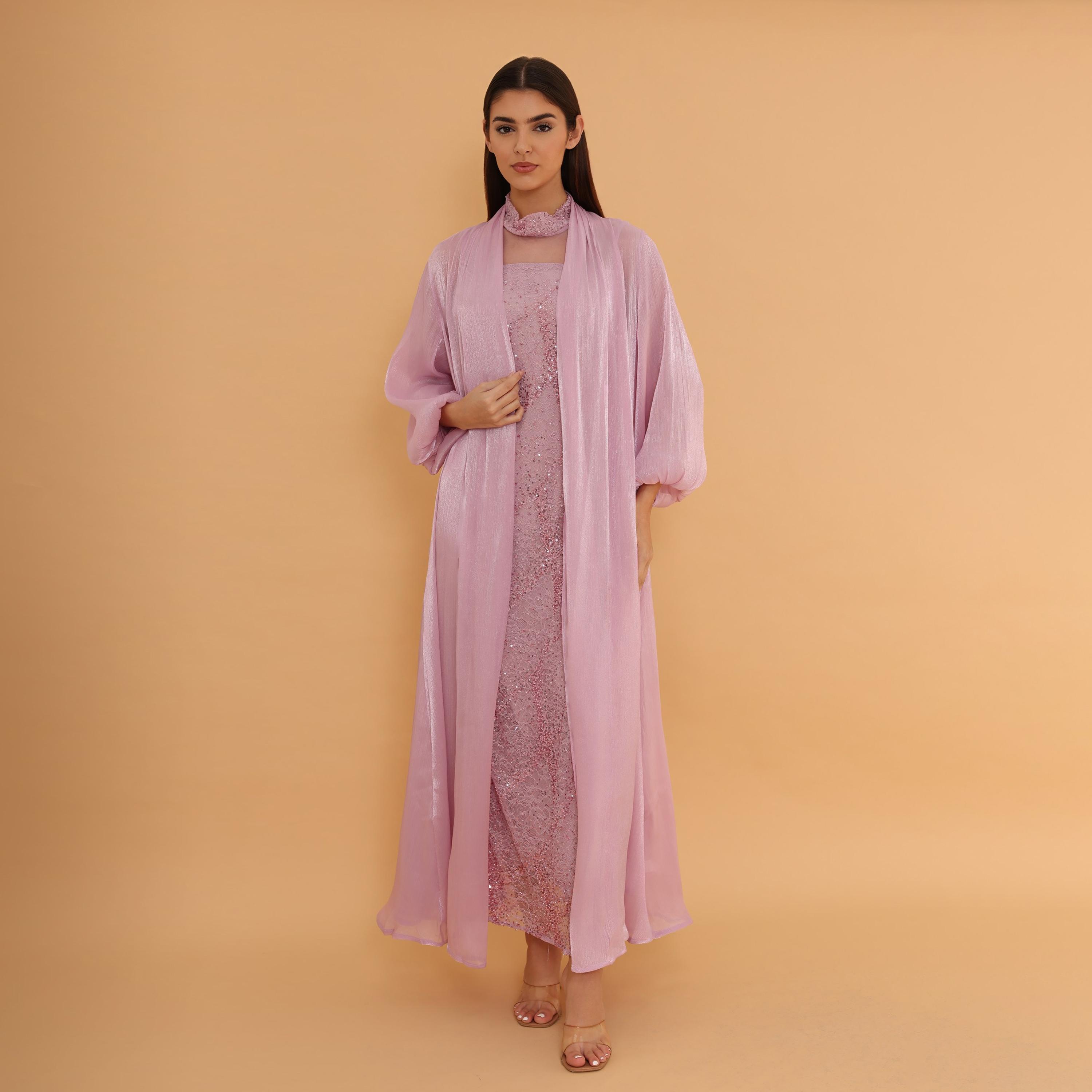 جلابية سهرة نسائية بأكمام "بالون" و"سيكوين" مع "شروغ" طويل من إككسا-women-clothing-dresses-image-4