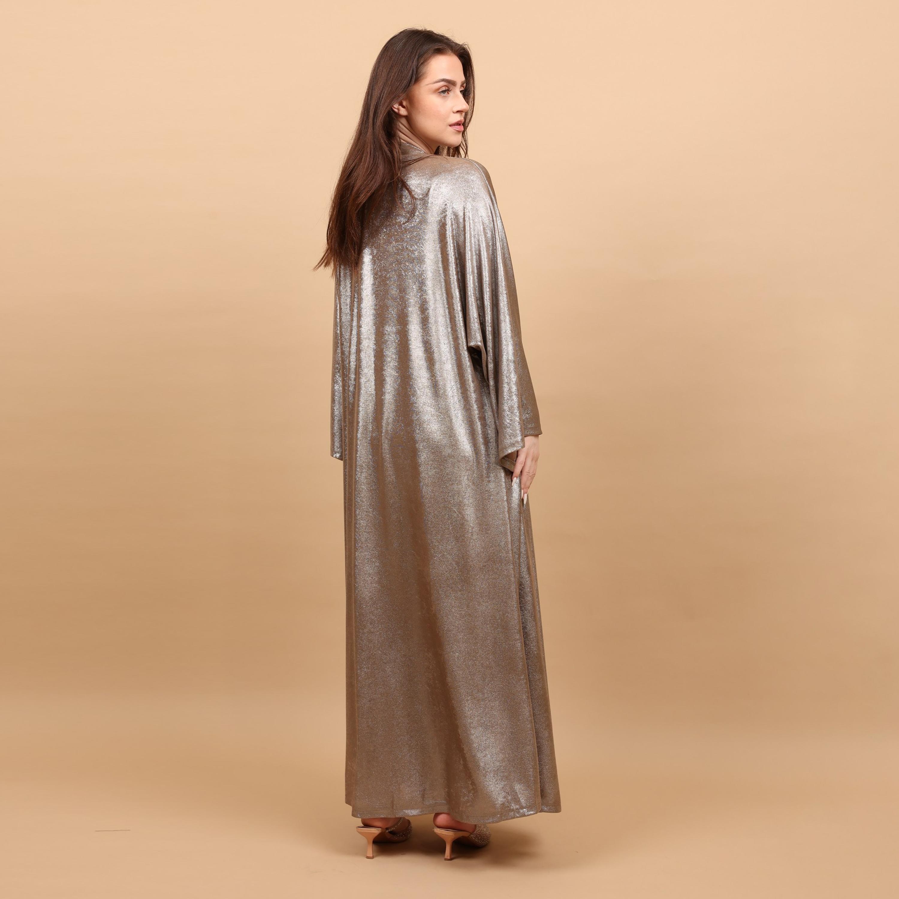 IKKXA Halter Neck Sequins Panel Women's Evening Jalabiya with Metallic Overlay-women-clothing-dresses-image-8
