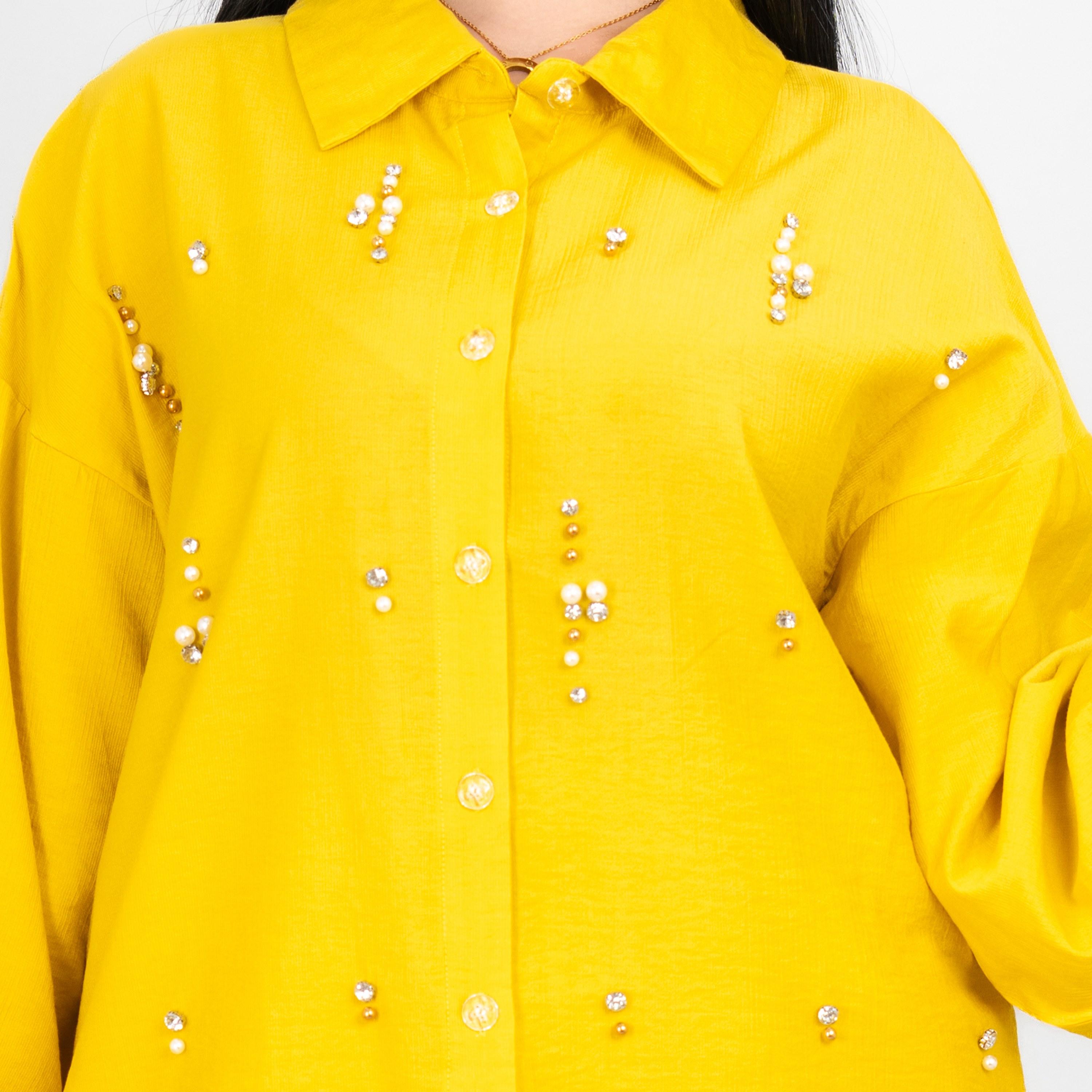 IKKXA Collared Embellished Dropped Sleeves Women's Shirt & Pants Set-women-clothing-coordsets-image-2