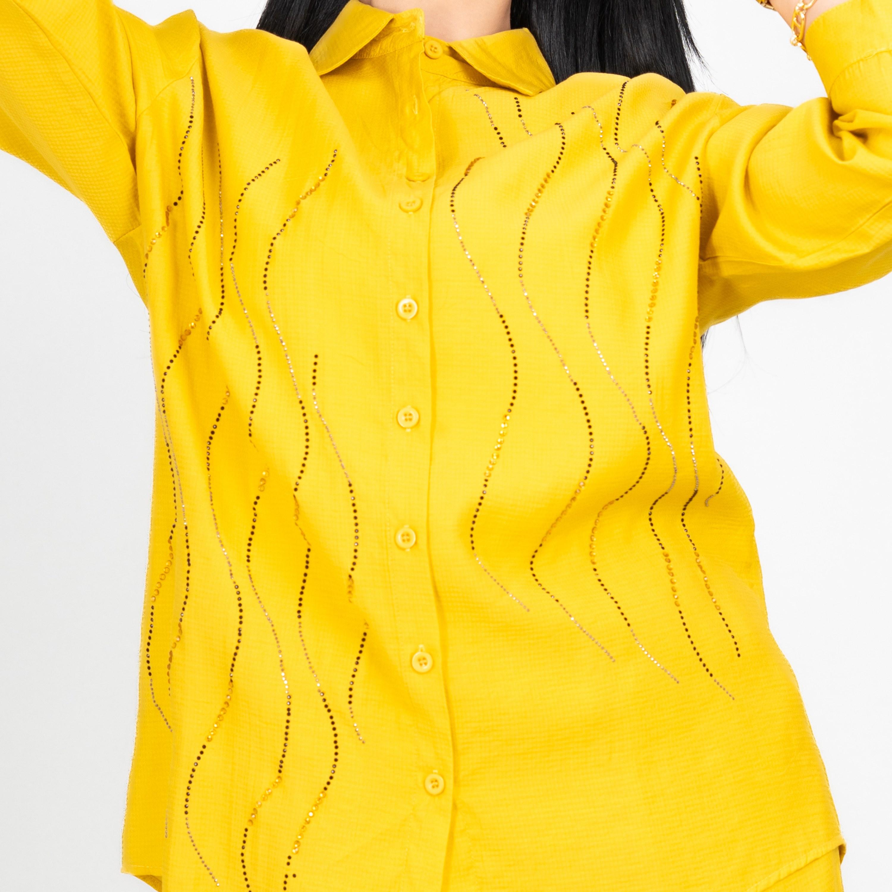 طقم قميص وبنطلون نسائي بياقة ومزين من إيككسا-women-clothing-coordsets-image-2