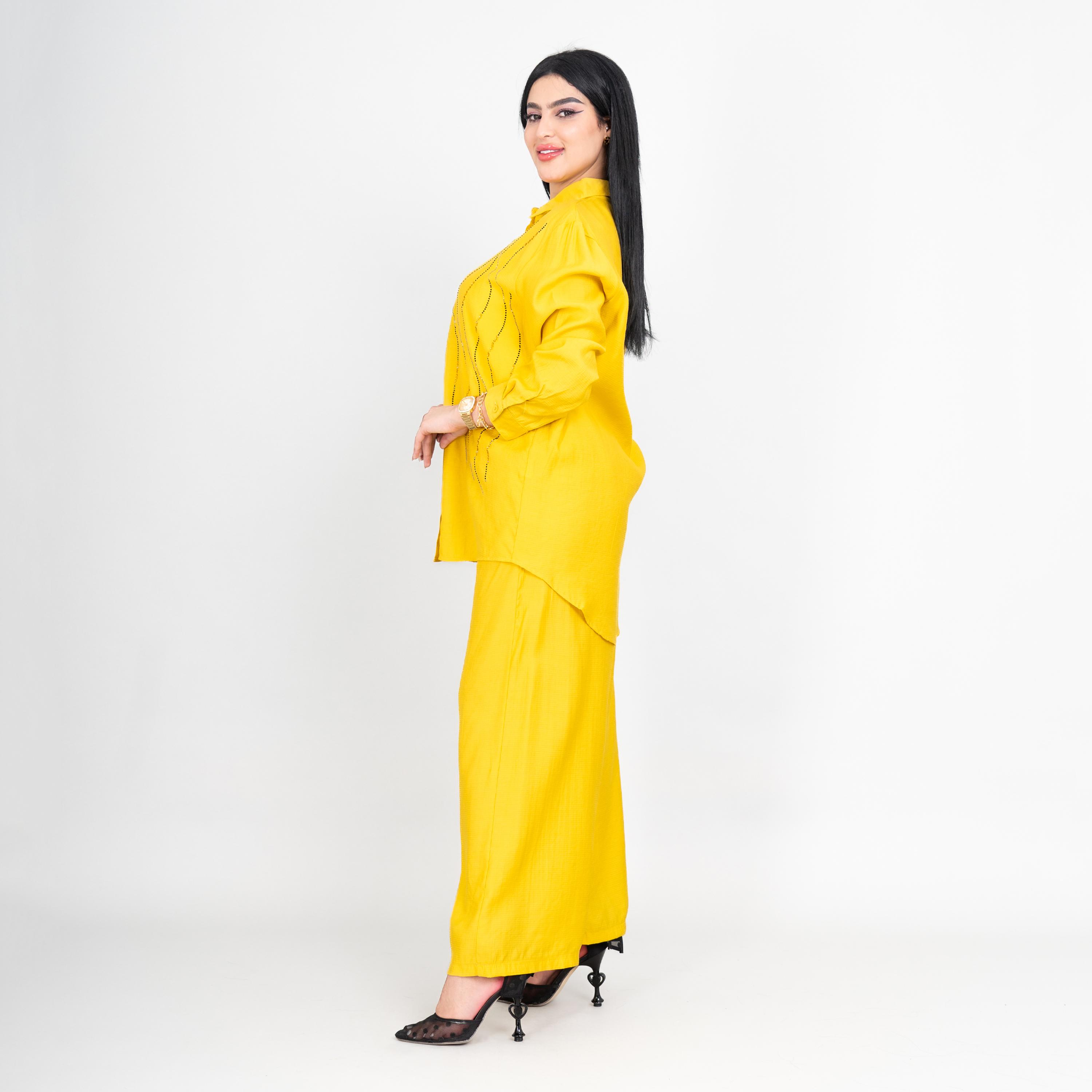 طقم قميص وبنطلون نسائي بياقة ومزين من إيككسا-women-clothing-coordsets-image-3