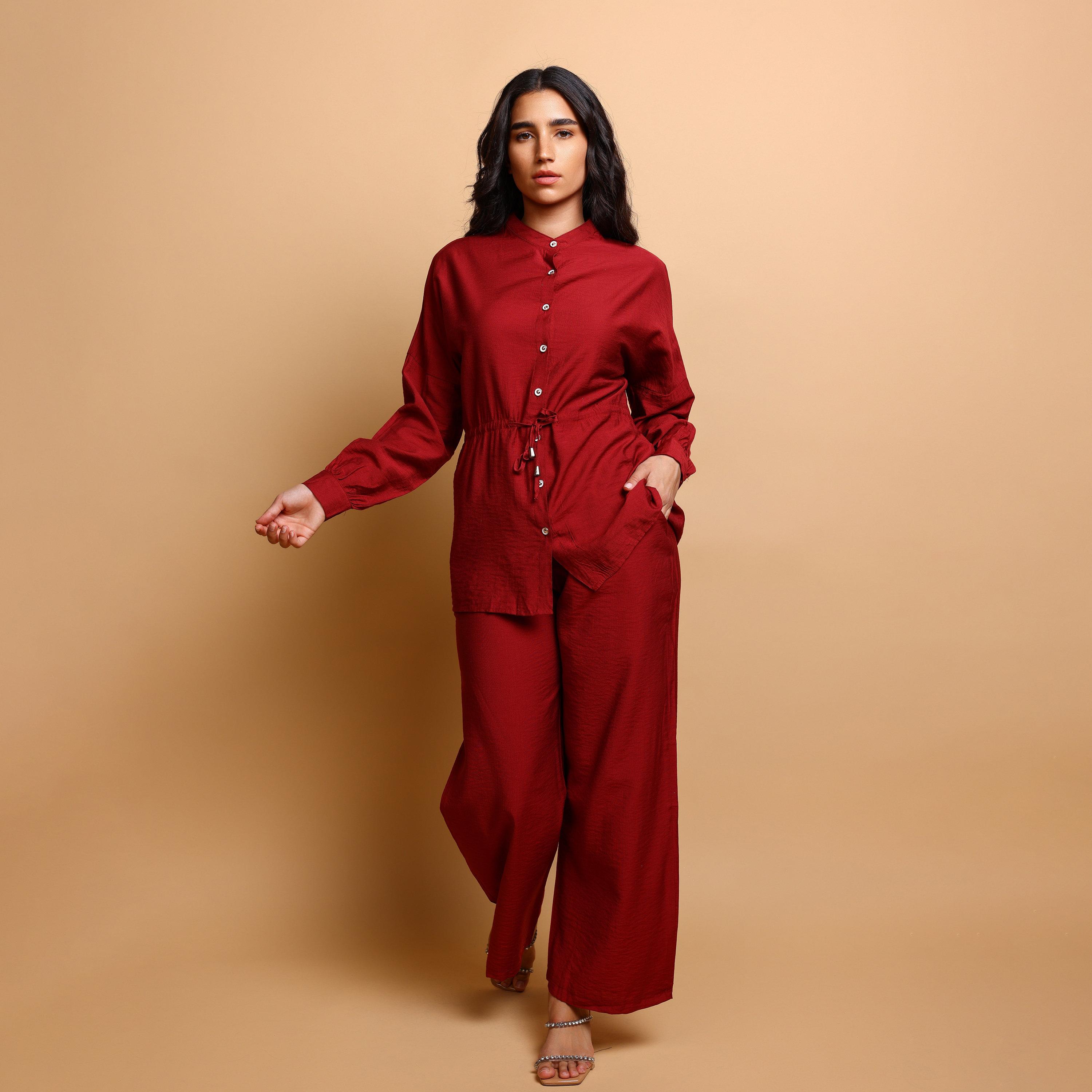 IKKXA Band Collar Women's Tunic & Pants Set-women-arabicclothing-sets-image-1