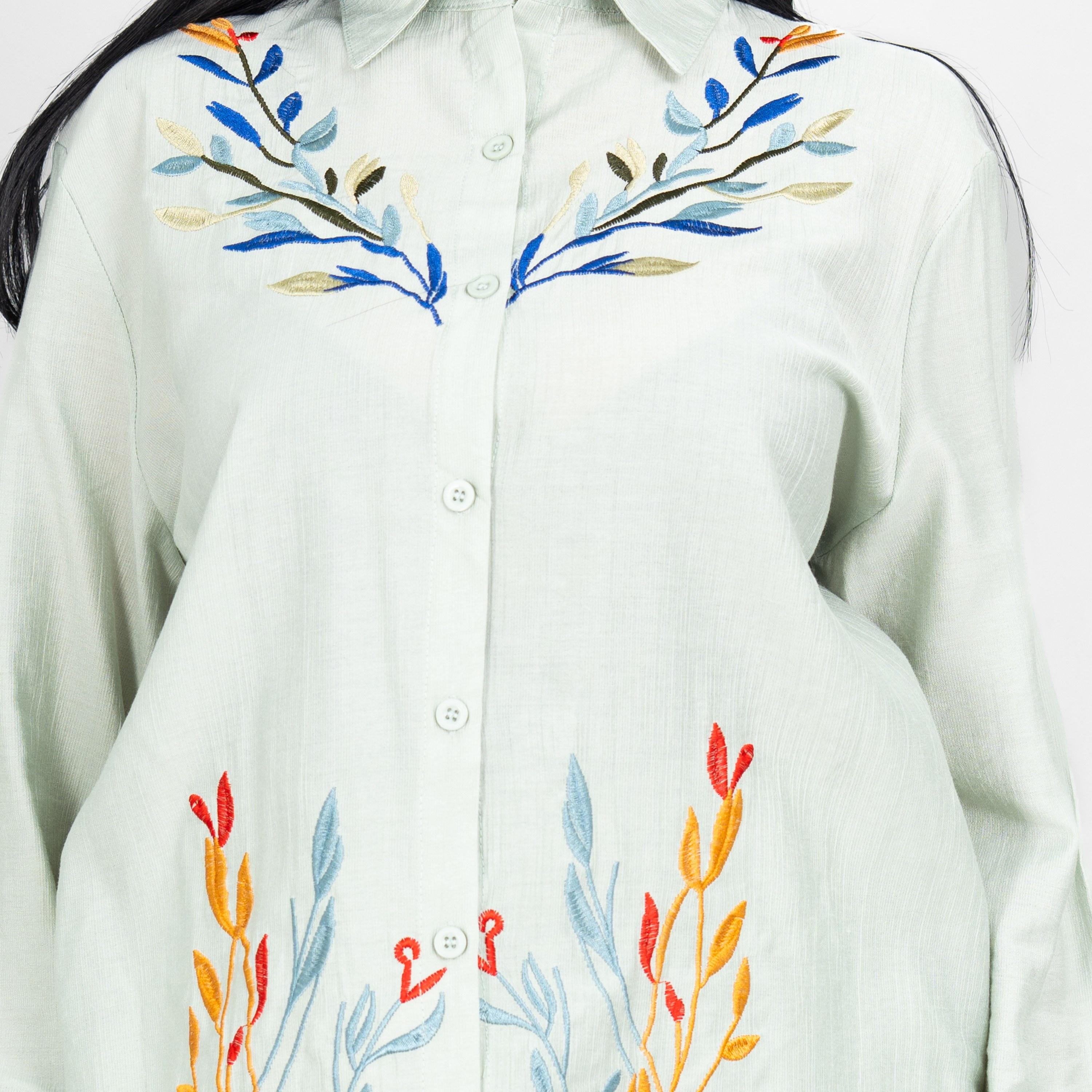 طقم قميص وبنطلون نسائي بياقة ومطرز من إيككسا-women-clothing-coordsets-image-6
