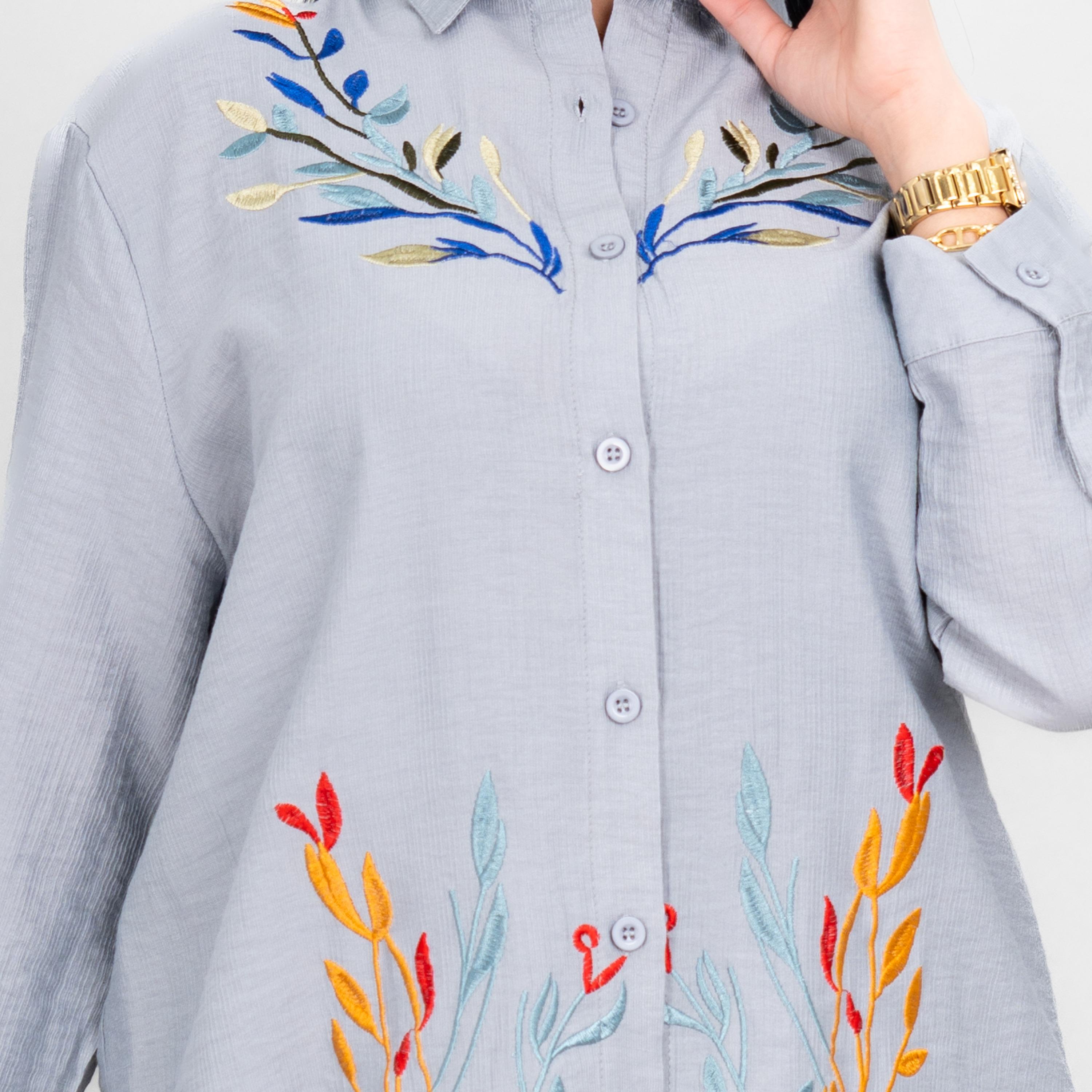 طقم قميص وبنطلون نسائي بياقة ومطرز من إيككسا-women-clothing-coordsets-image-2