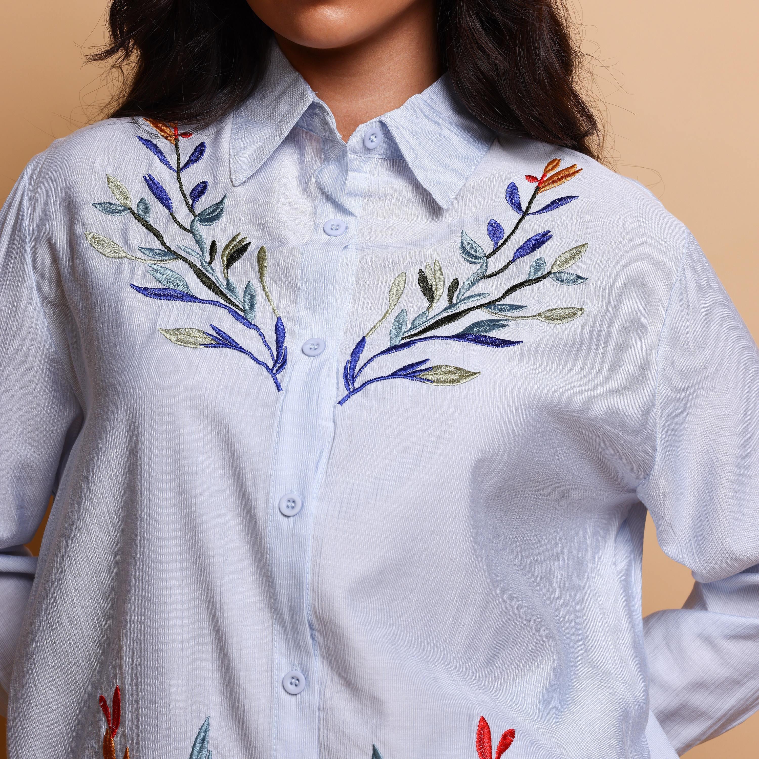طقم قميص وبنطلون نسائي بياقة ومطرز من إيككسا-women-clothing-coordsets-image-10