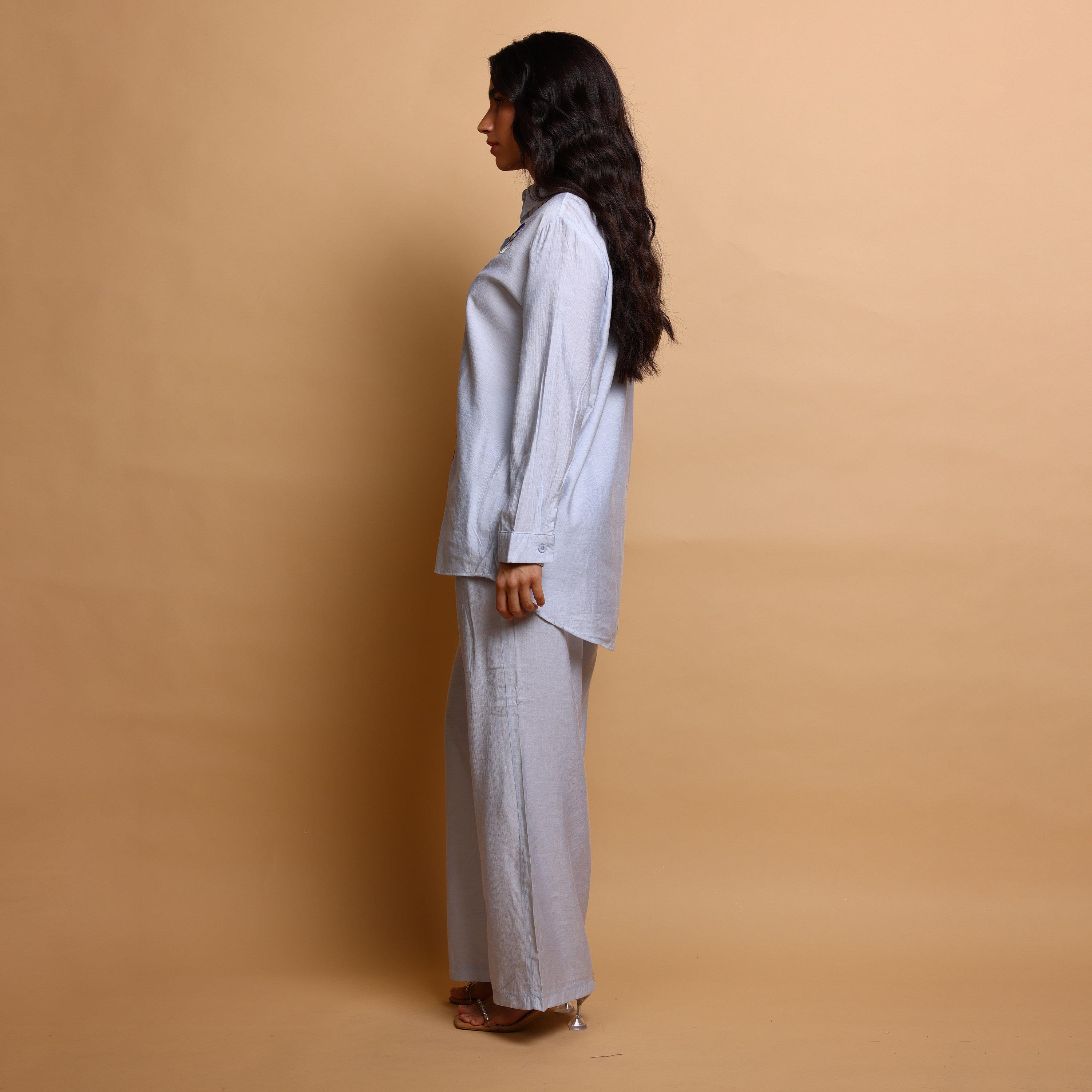 طقم قميص وبنطلون نسائي بياقة ومطرز من إيككسا-women-clothing-coordsets-image-12