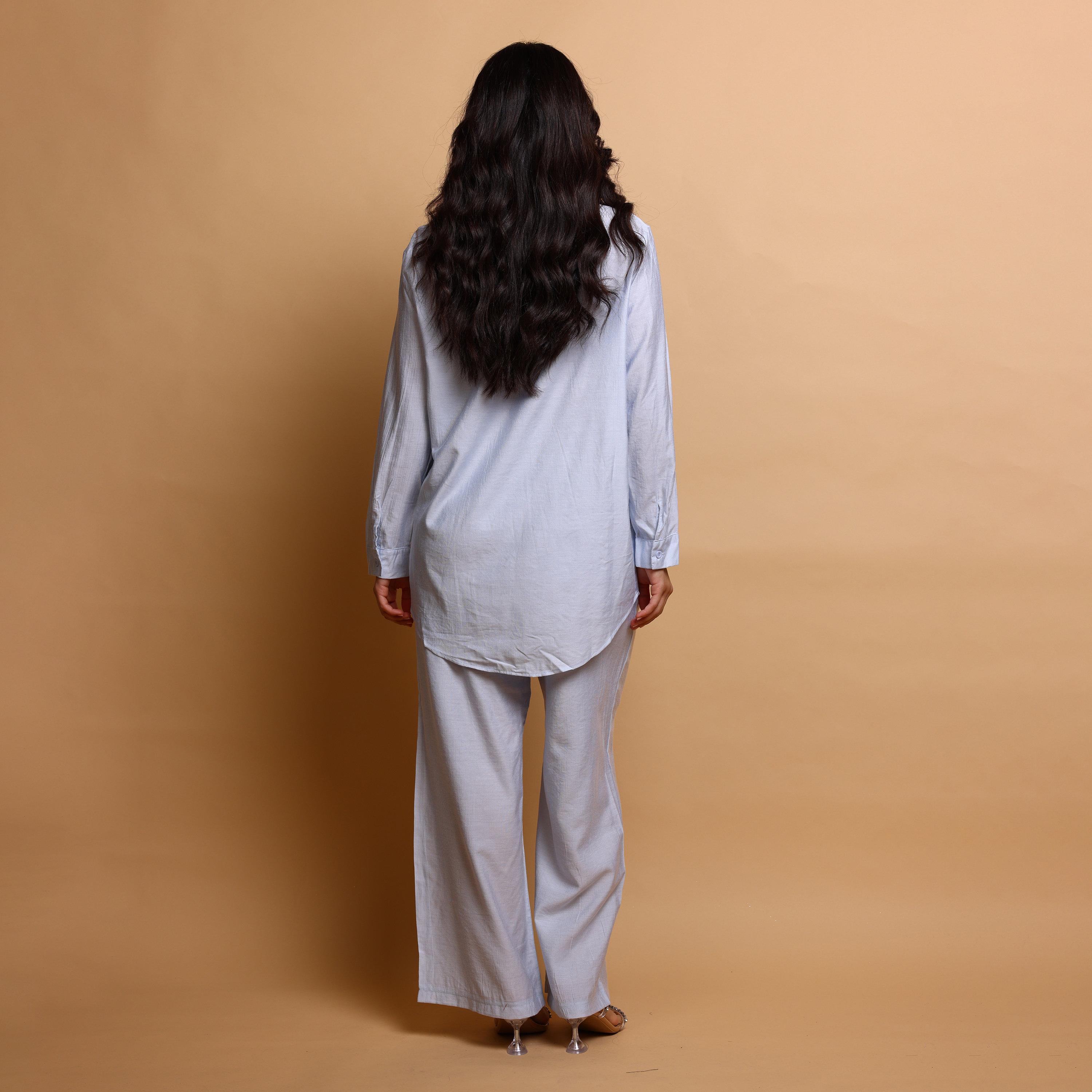 طقم قميص وبنطلون نسائي بياقة ومطرز من إيككسا-women-clothing-coordsets-image-13