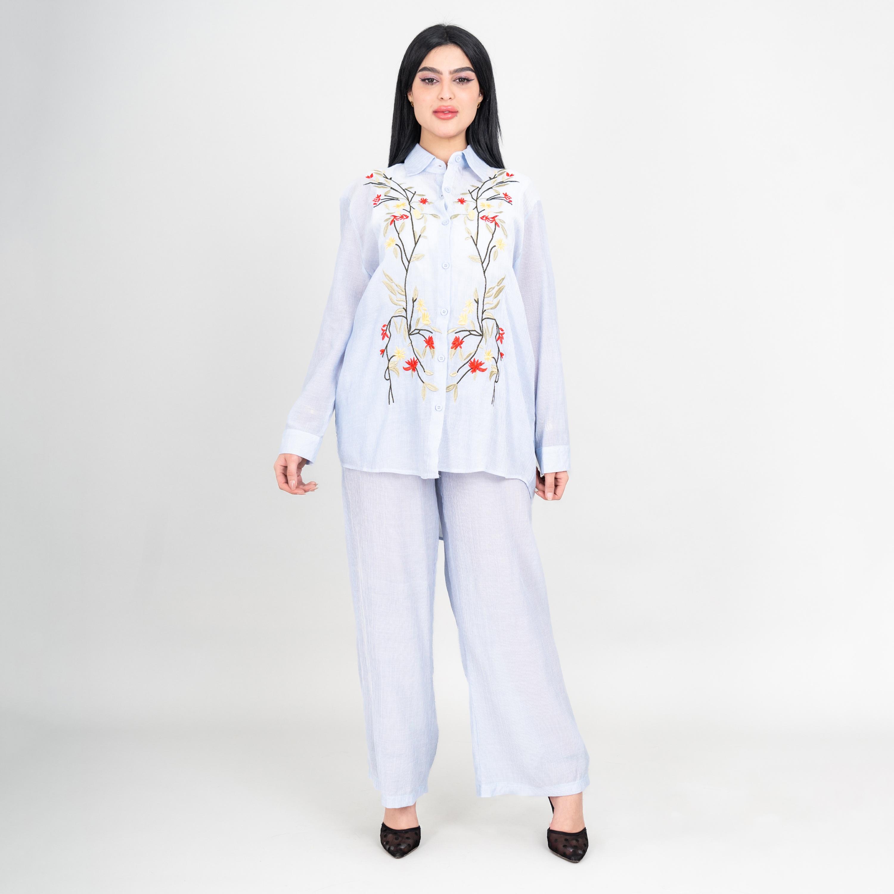 IKKXA Collared Floral Embroidered Women's Shirt & Pants Set-women-clothing-coordsets-image-9