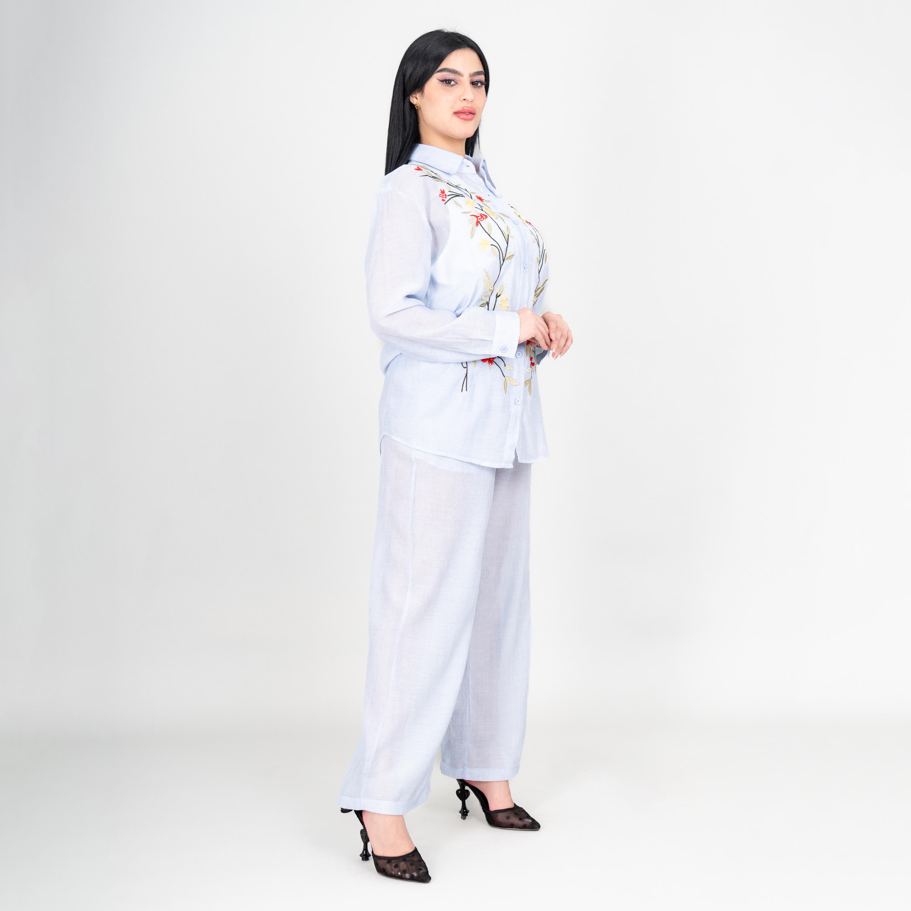 IKKXA Collared Floral Embroidered Women's Shirt & Pants Set-women-clothing-coordsets-image-11