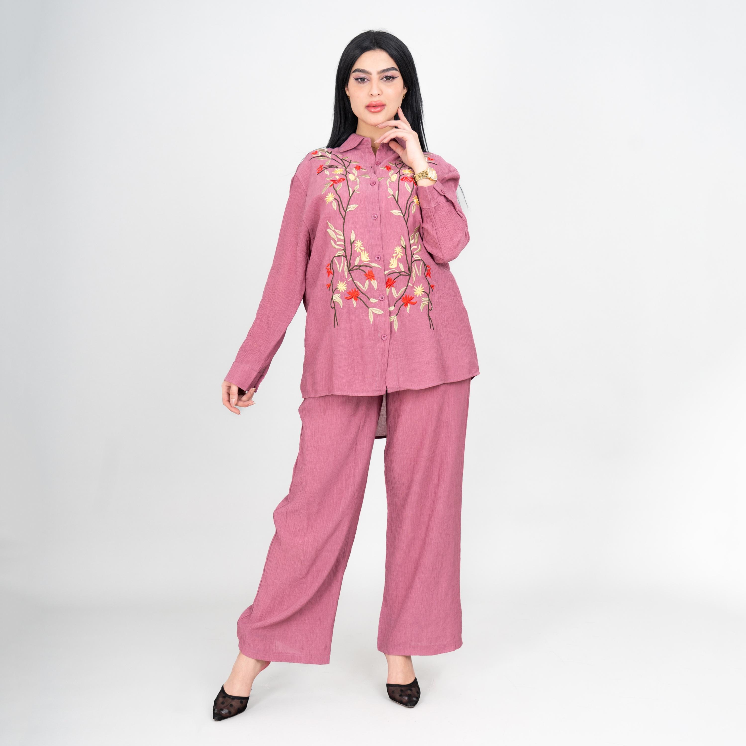 IKKXA Collared Floral Embroidered Women's Shirt & Pants Set-women-clothing-coordsets-image-5