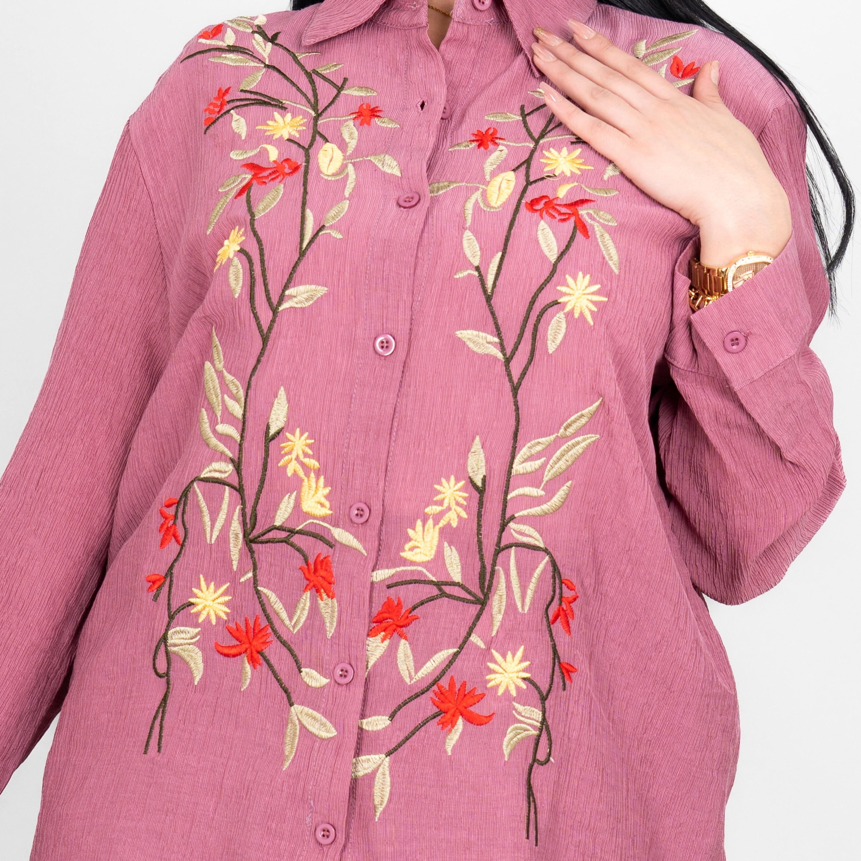 IKKXA Collared Floral Embroidered Women's Shirt & Pants Set-women-clothing-coordsets-image-6