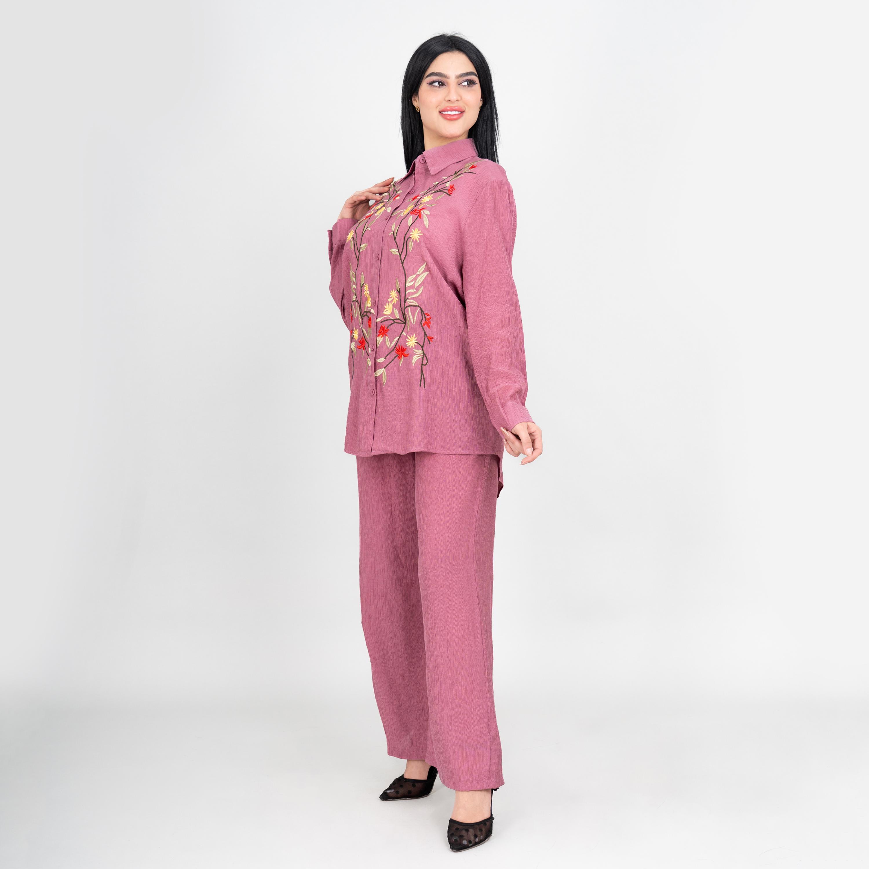 IKKXA Collared Floral Embroidered Women's Shirt & Pants Set-women-clothing-coordsets-image-7
