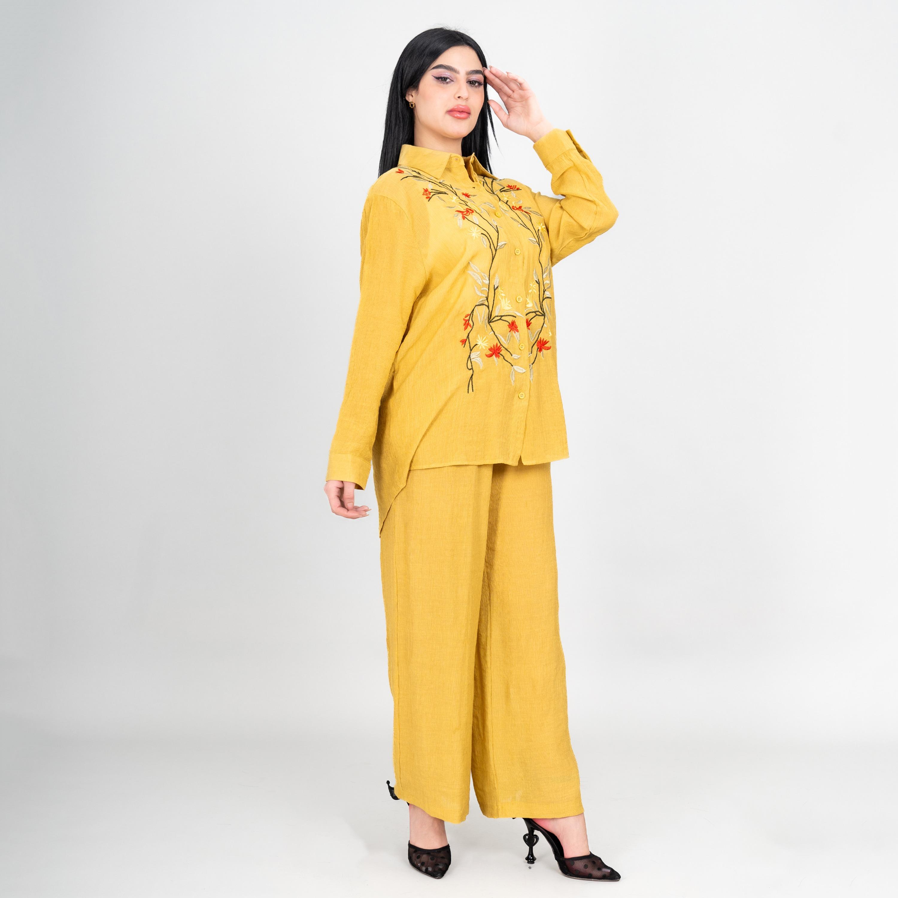 IKKXA Collared Floral Embroidered Women's Shirt & Pants Set-women-clothing-coordsets-image-3