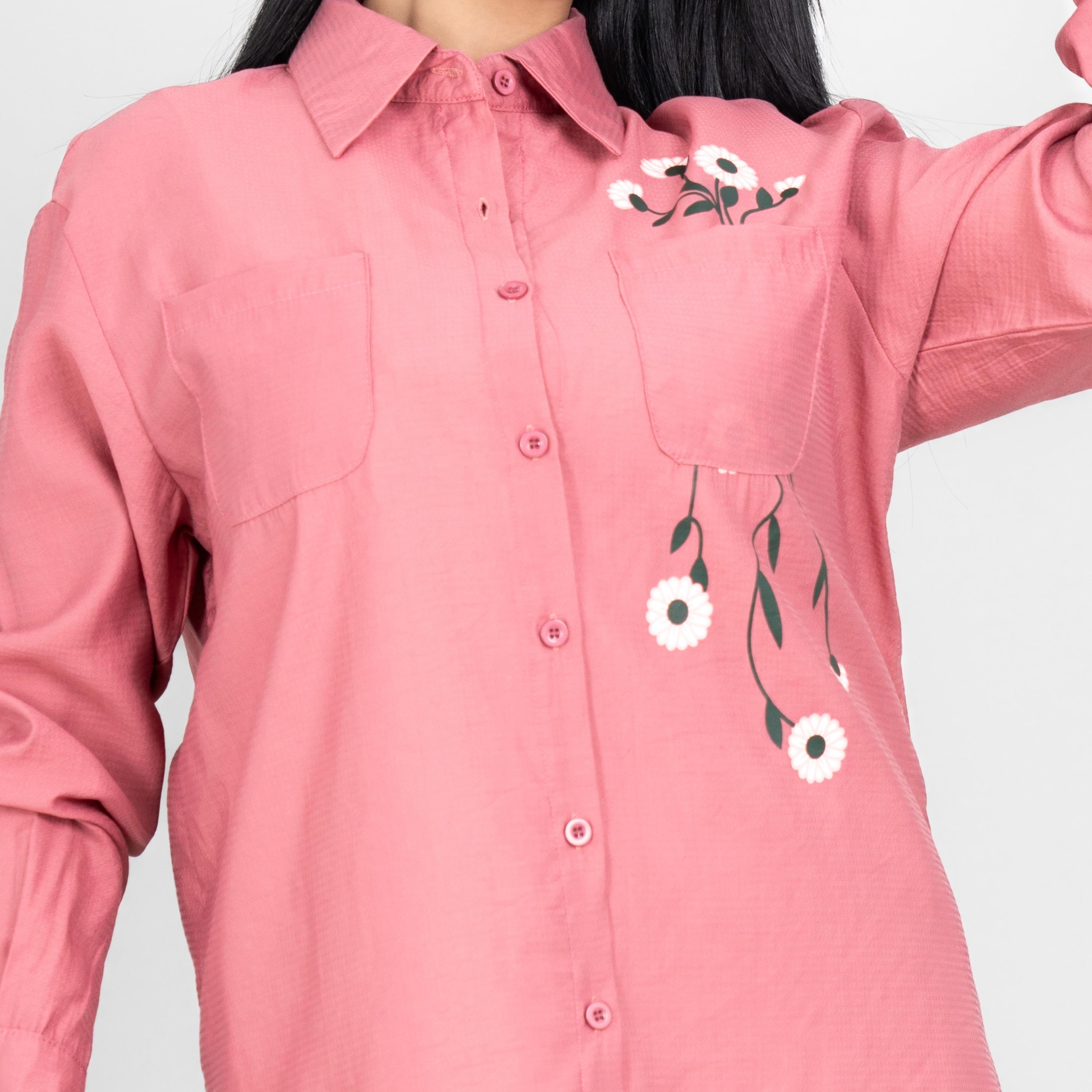 طقم قميص وبنطلون نسائي بياقة بطبعة زهور من إيككسا-women-clothing-coordsets-image-2