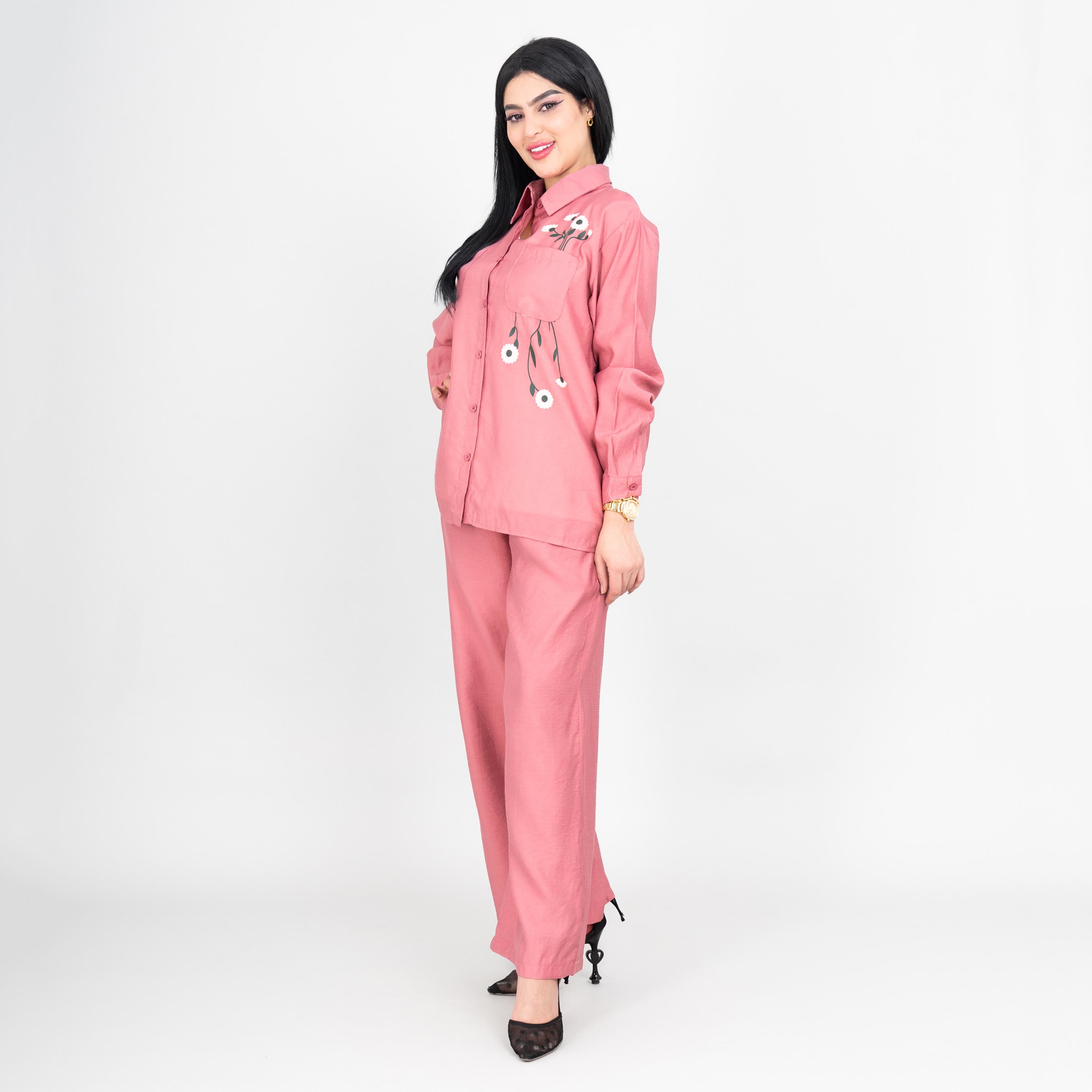 طقم قميص وبنطلون نسائي بياقة بطبعة زهور من إيككسا-women-clothing-coordsets-image-3