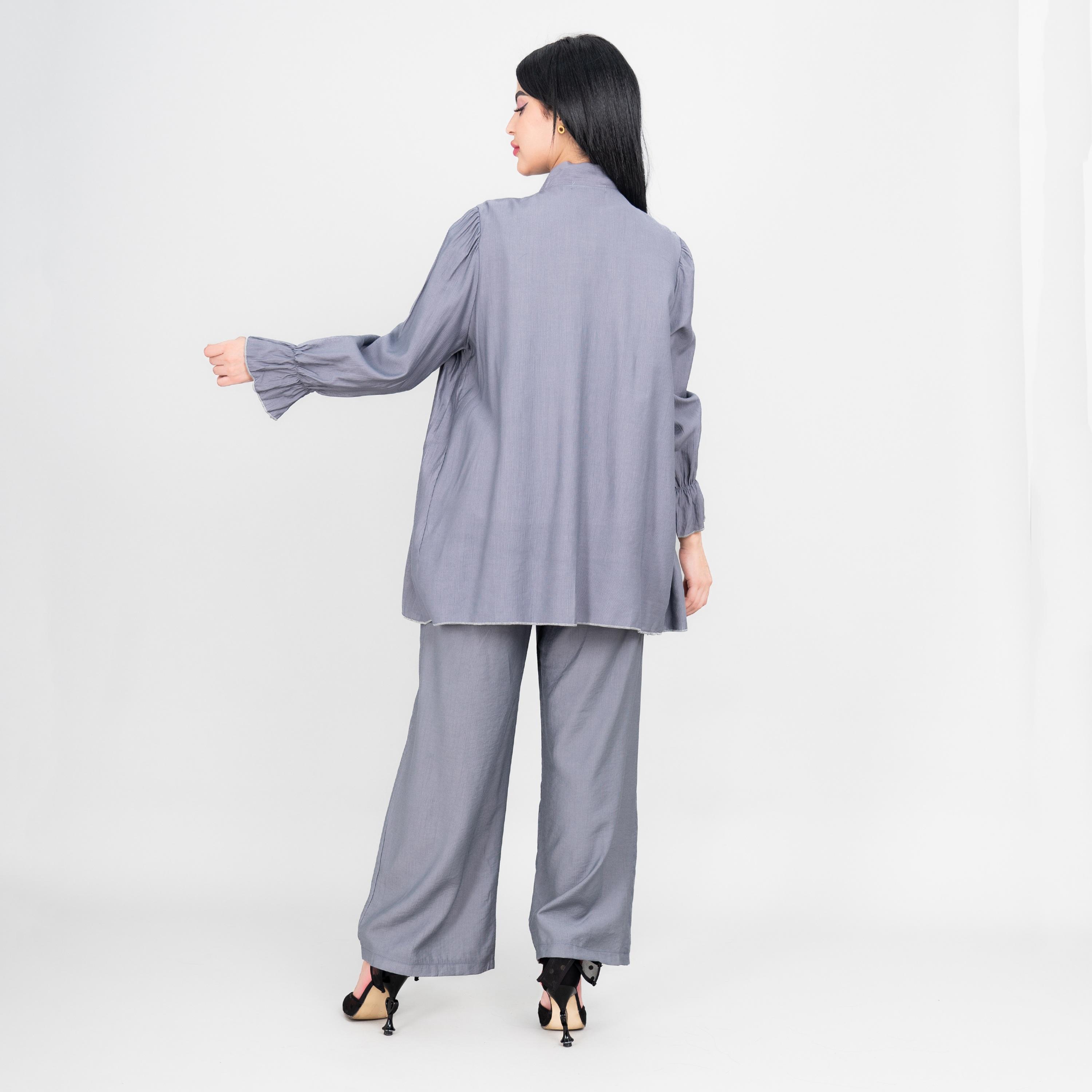 IKKXA Tie-Up Neck Pleated Women's Tunic & Pants Set-women-clothing-coordsets-image-4