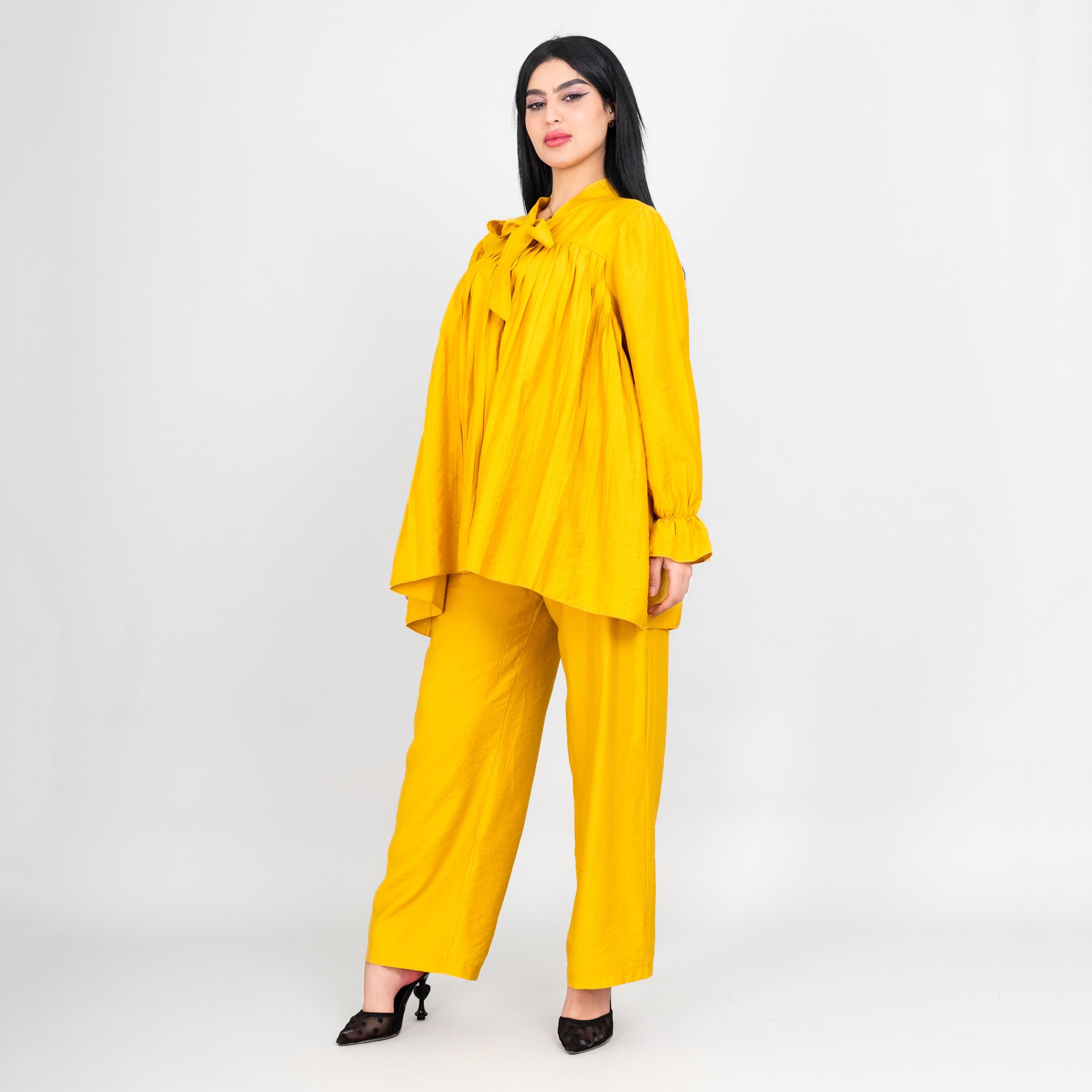 IKKXA Tie-Up Neck Pleated Women's Tunic & Pants Set-women-clothing-coordsets-image-12