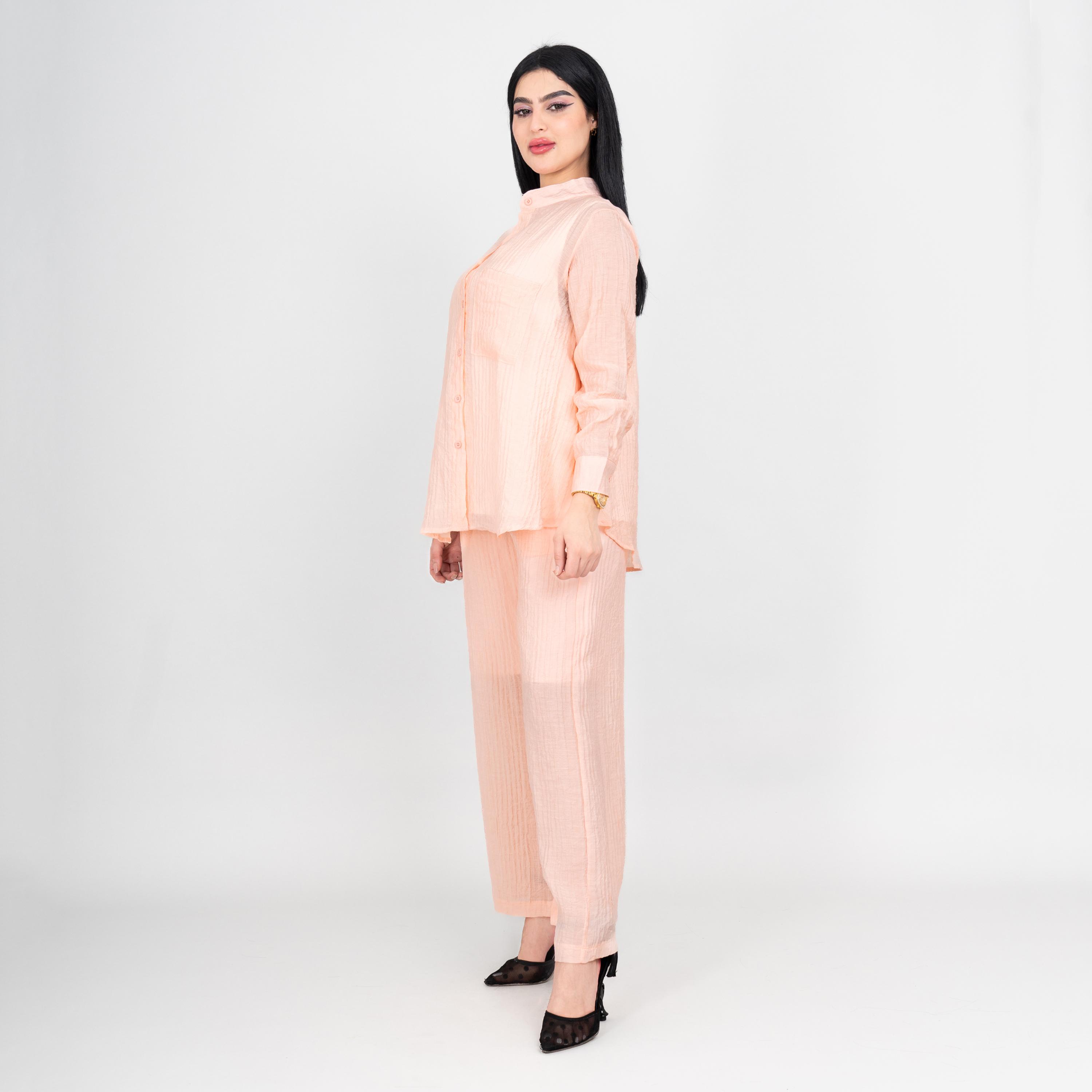 IKKXA Mandarin Collar Textured Women's Shirt & Pants Set-women-clothing-coordsets-image-3