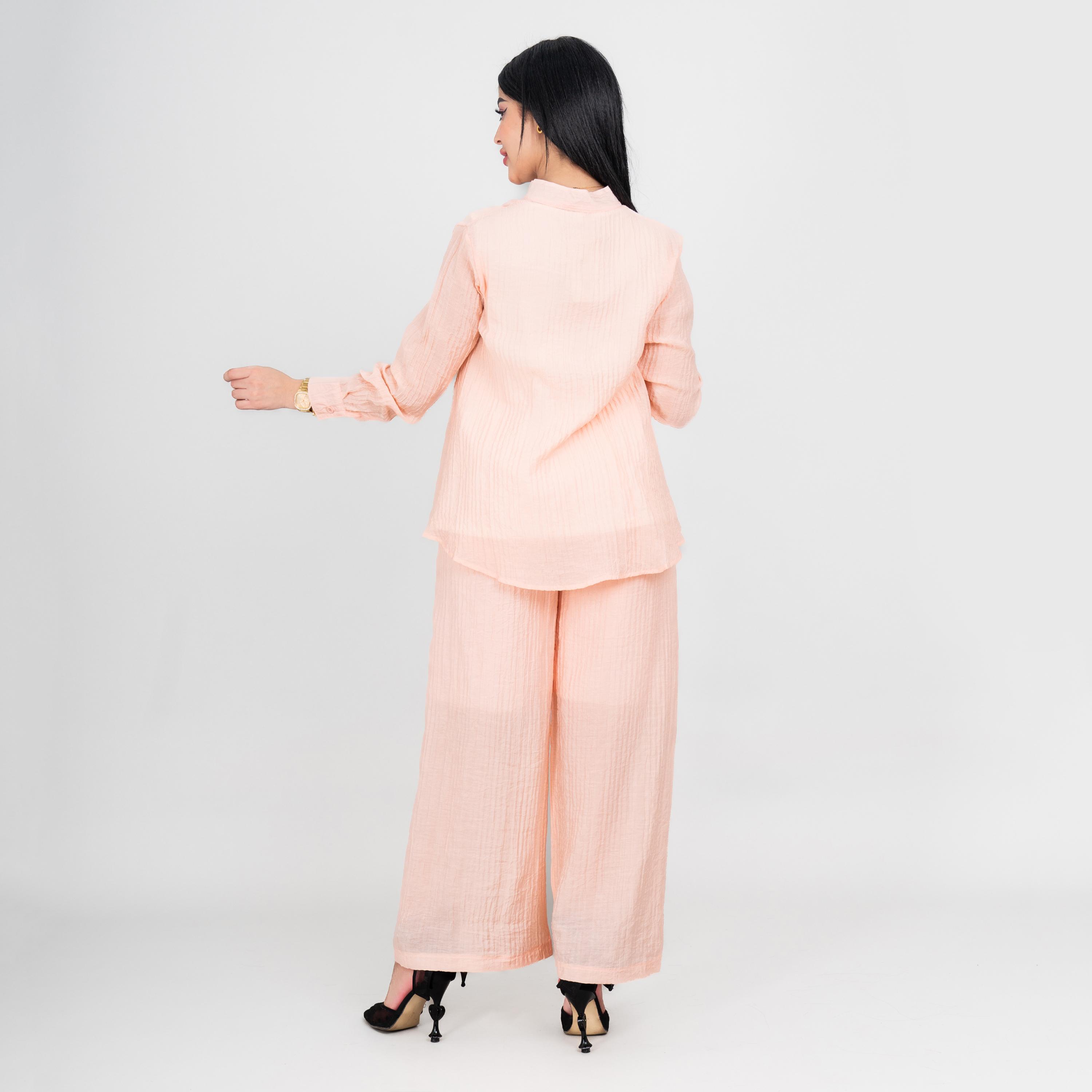 IKKXA Mandarin Collar Textured Women's Shirt & Pants Set-women-clothing-coordsets-image-4