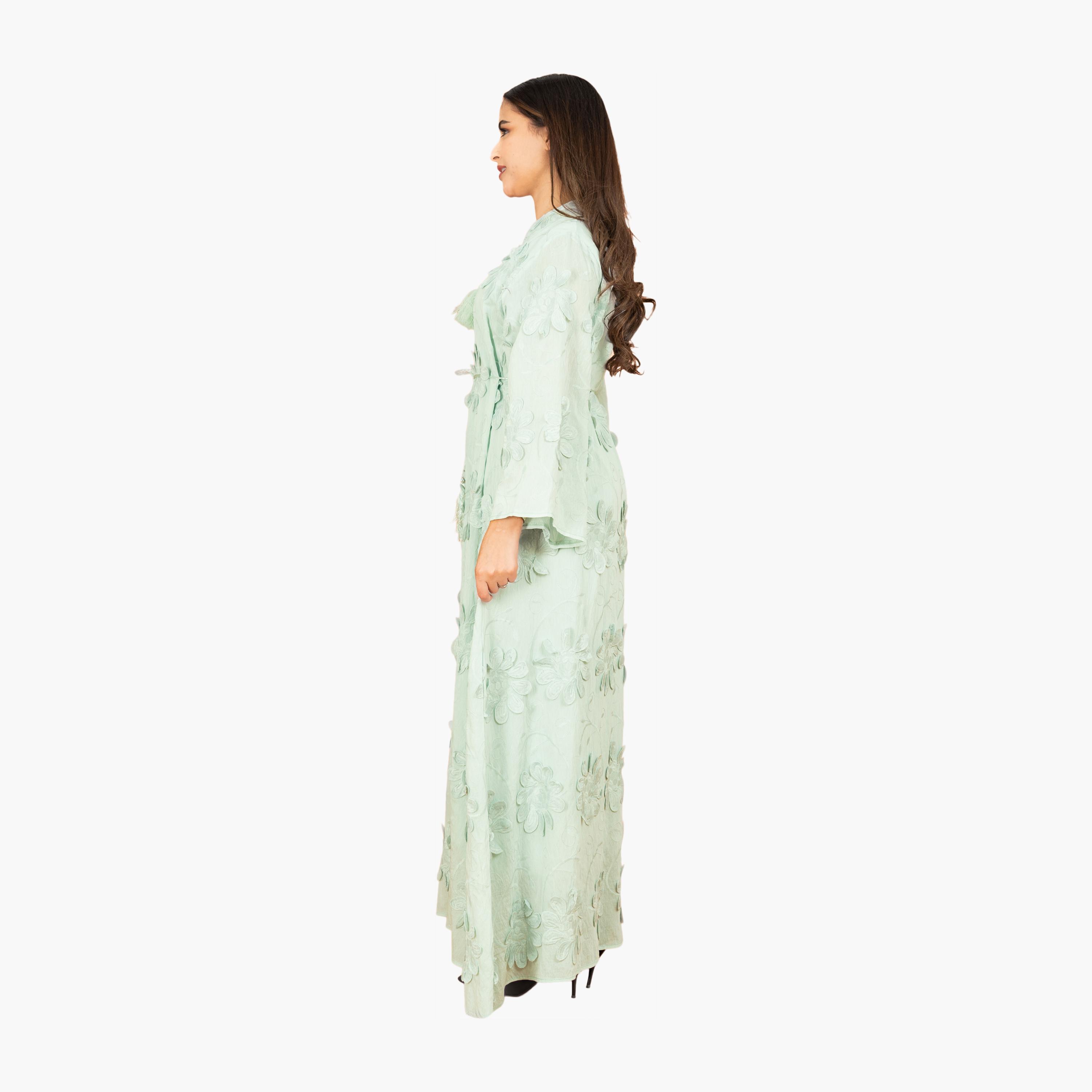 IKKXA 3D Flowers Mandarin Collar Flared Sleeves Women's Evening Jalabiya-women-arabicclothing-jalabiyas-image-3