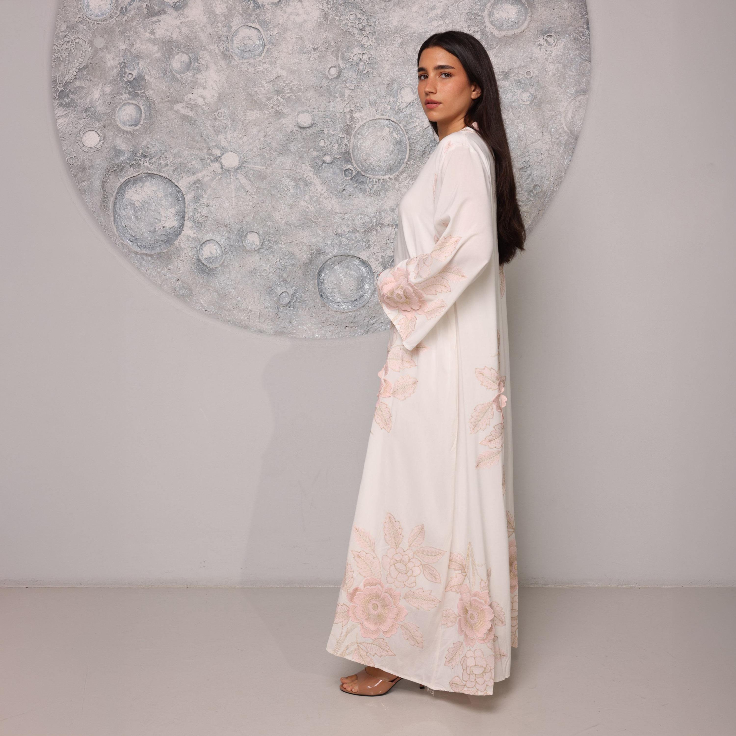 IKKXA Mandarin Collar Flared Sleeves Floral Embroidered Women's Jalabiya-women-clothing-dresses-image-3