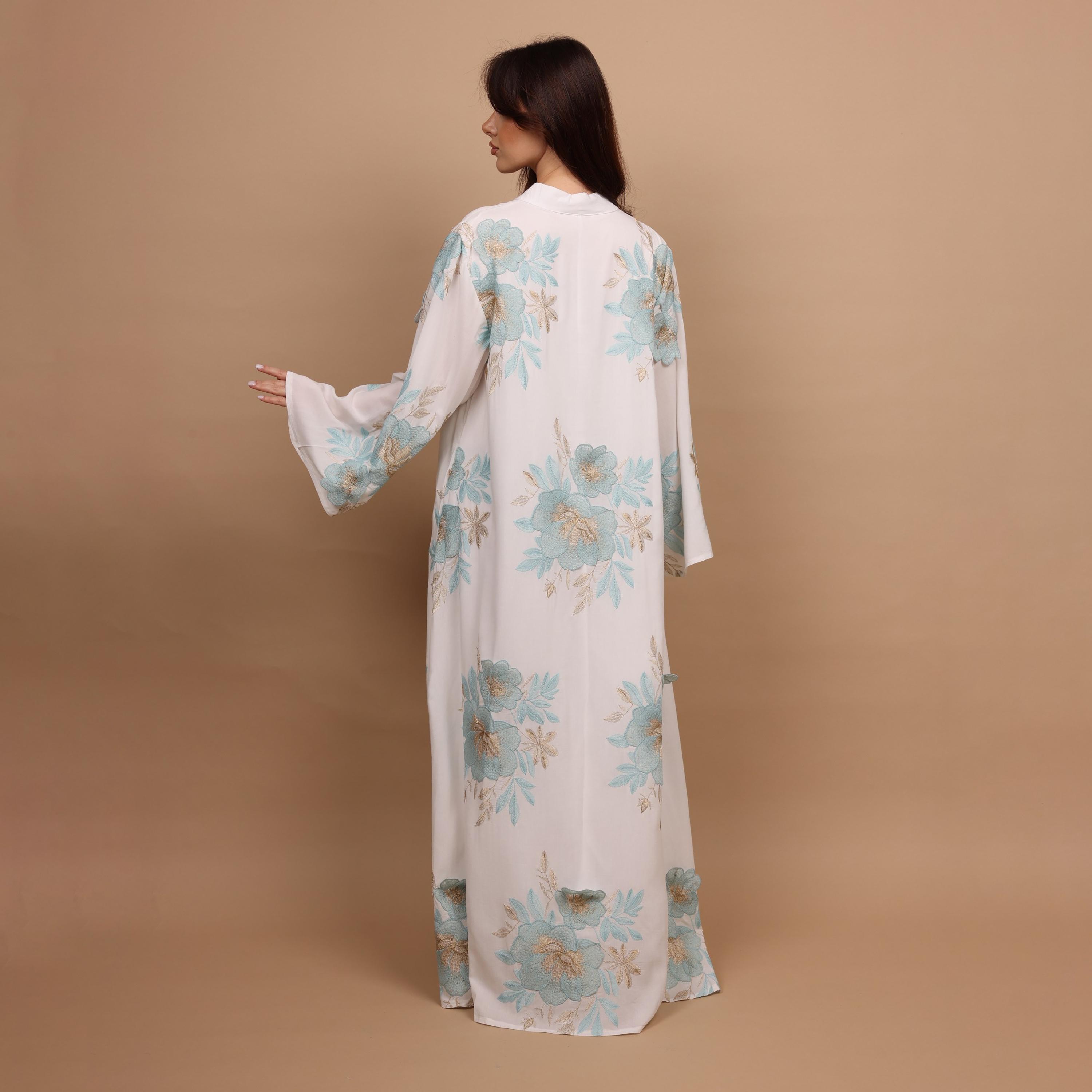 IKKXA Mandarin Collar Flared Sleeves Floral Embroidered Women's Jalabiya-women-arabicclothing-jalabiyas-image-8