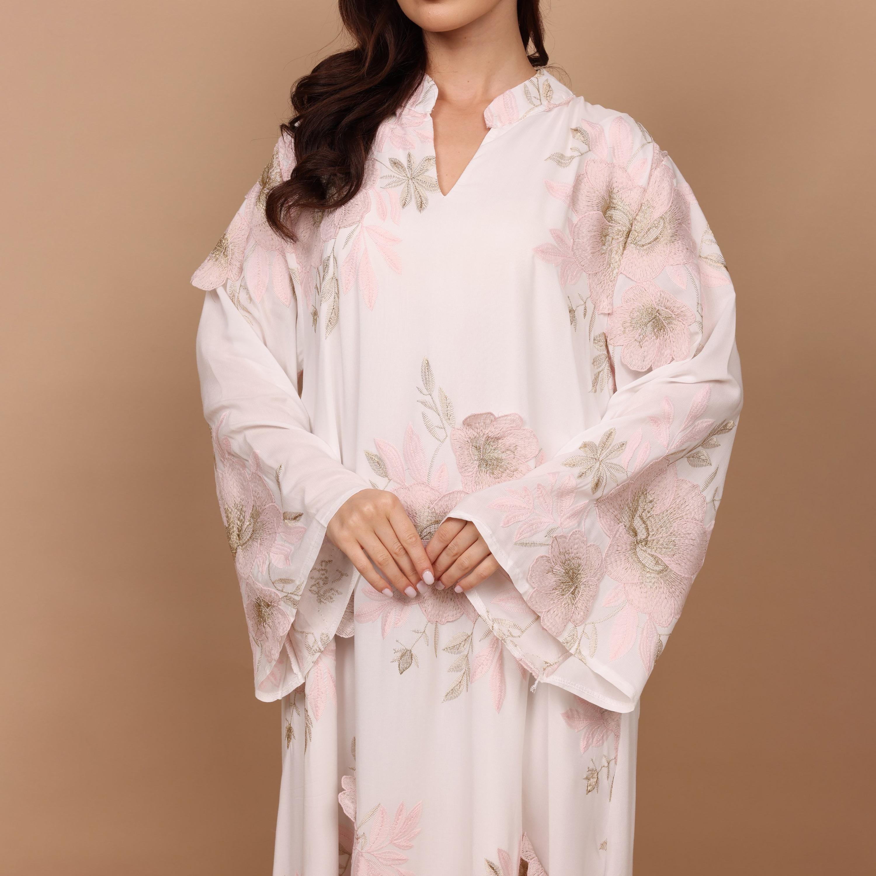 IKKXA Mandarin Collar Flared Sleeves Floral Embroidered Women's Jalabiya-women-arabicclothing-jalabiyas-image-10
