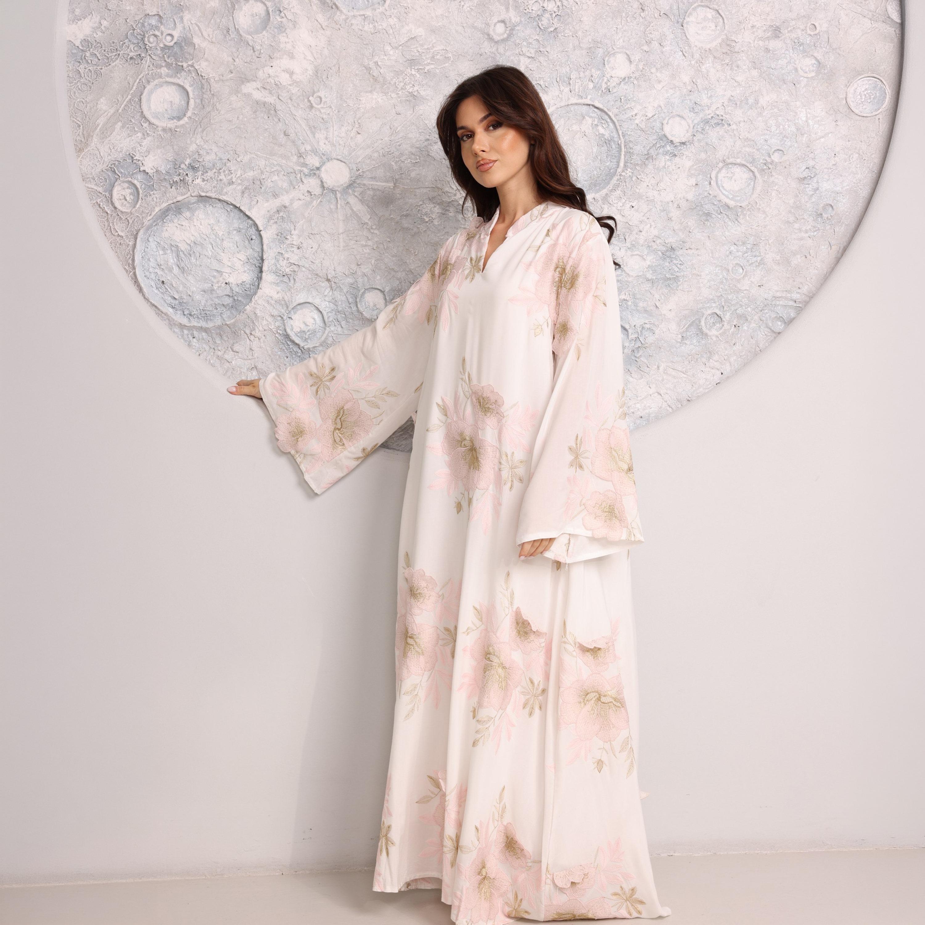 IKKXA Mandarin Collar Flared Sleeves Floral Embroidered Women's Jalabiya-women-arabicclothing-jalabiyas-image-11
