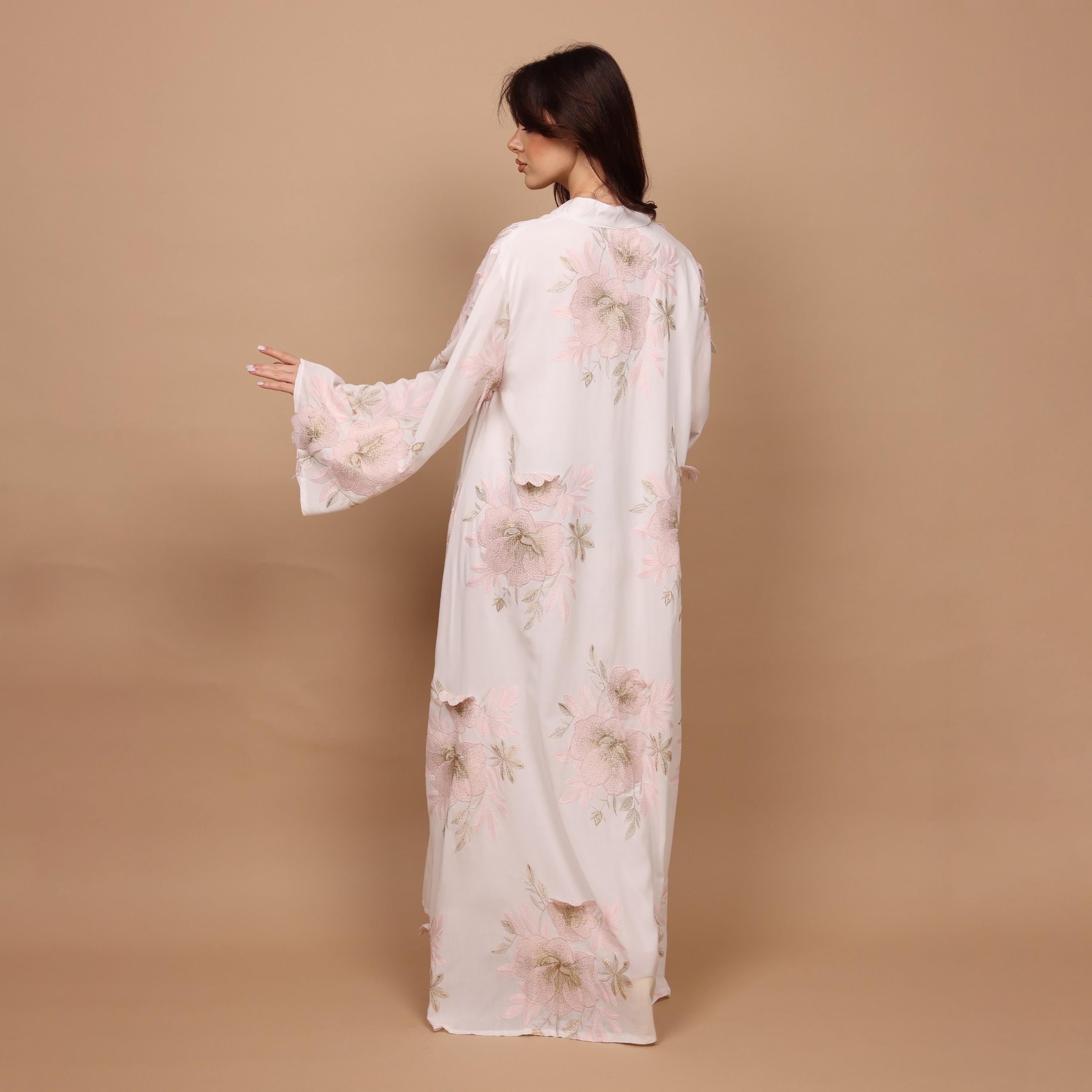 IKKXA Mandarin Collar Flared Sleeves Floral Embroidered Women's Jalabiya-women-arabicclothing-jalabiyas-image-12