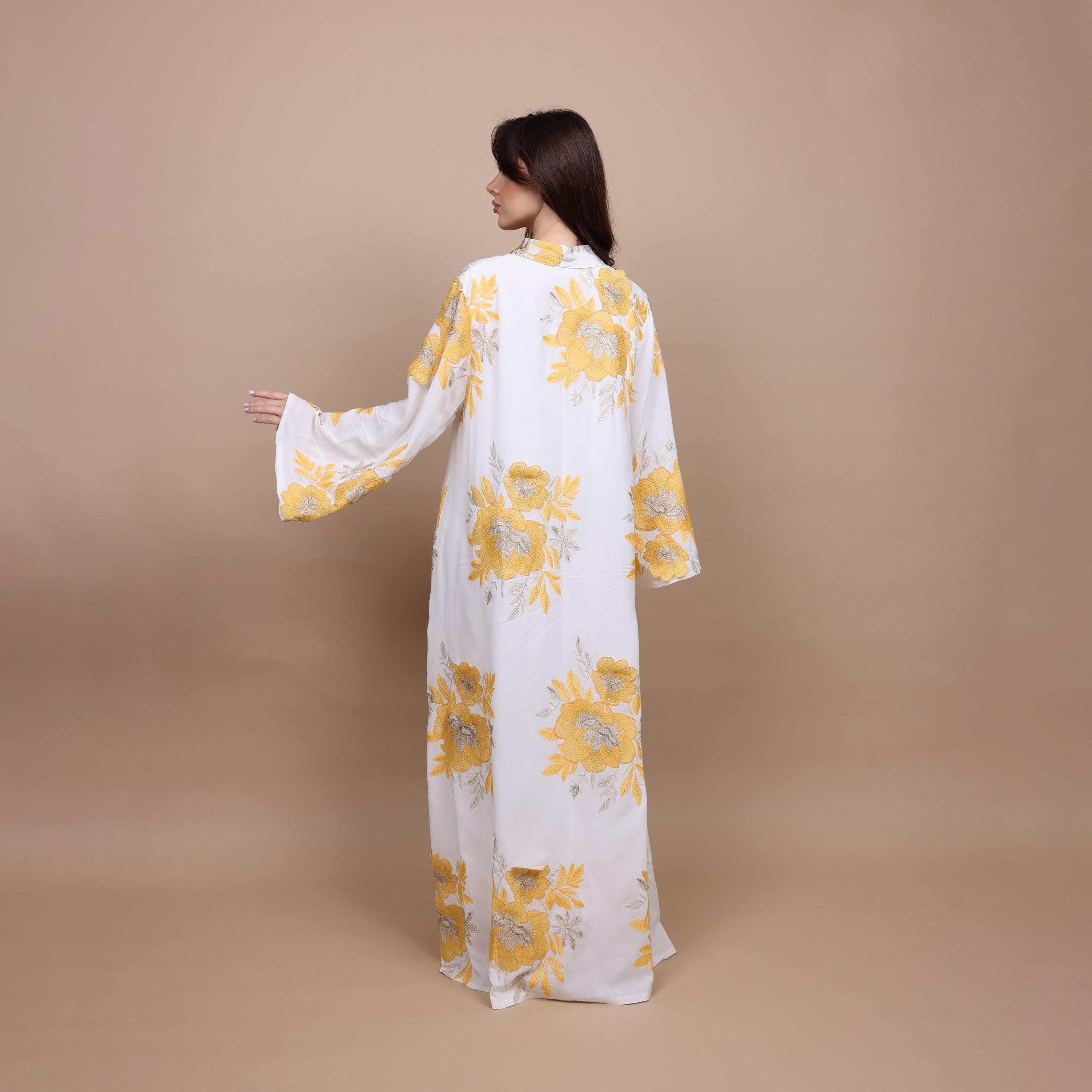 IKKXA Mandarin Collar Flared Sleeves Floral Embroidered Women's Jalabiya-women-arabicclothing-jalabiyas-image-4
