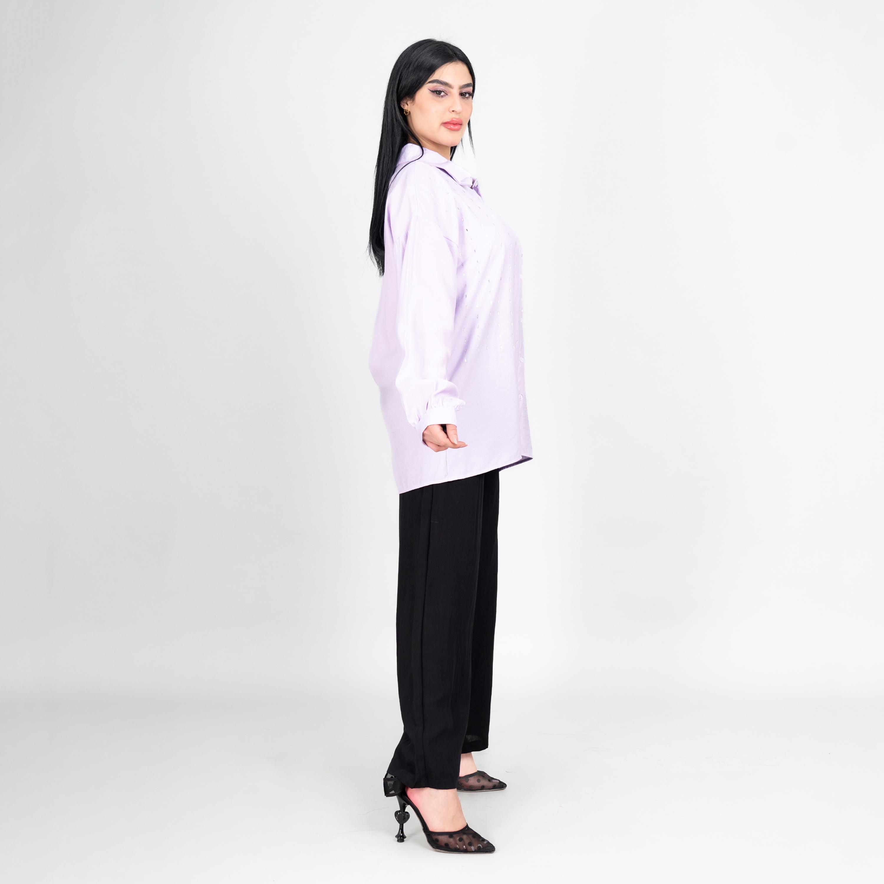 طقم قميص وبنطلون نسائي بياقة ومزين بأكمام منسدلة من إيككسا-women-clothing-coordsets-image-3