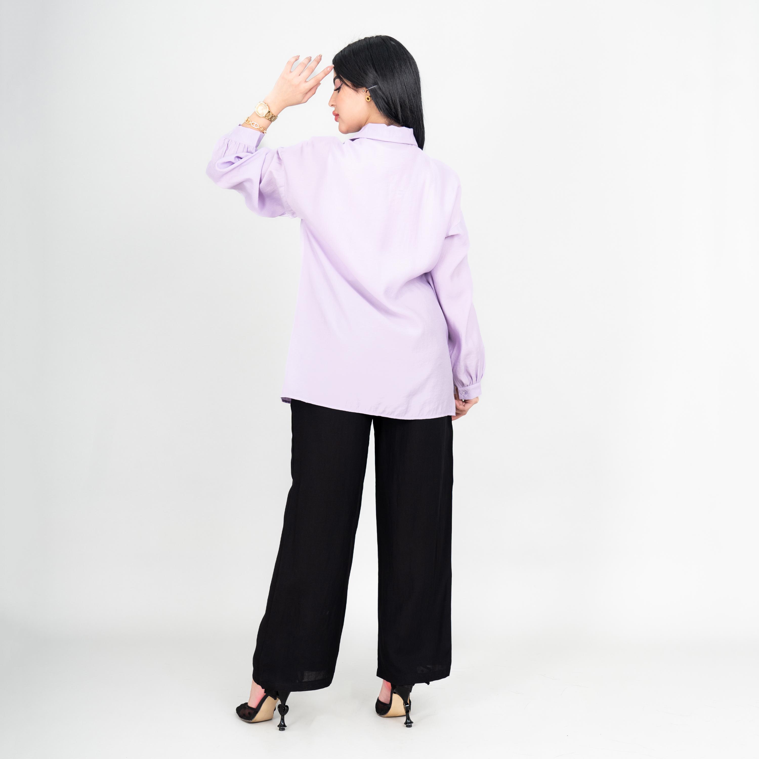 طقم قميص وبنطلون نسائي بياقة ومزين بأكمام منسدلة من إيككسا-women-clothing-coordsets-image-4