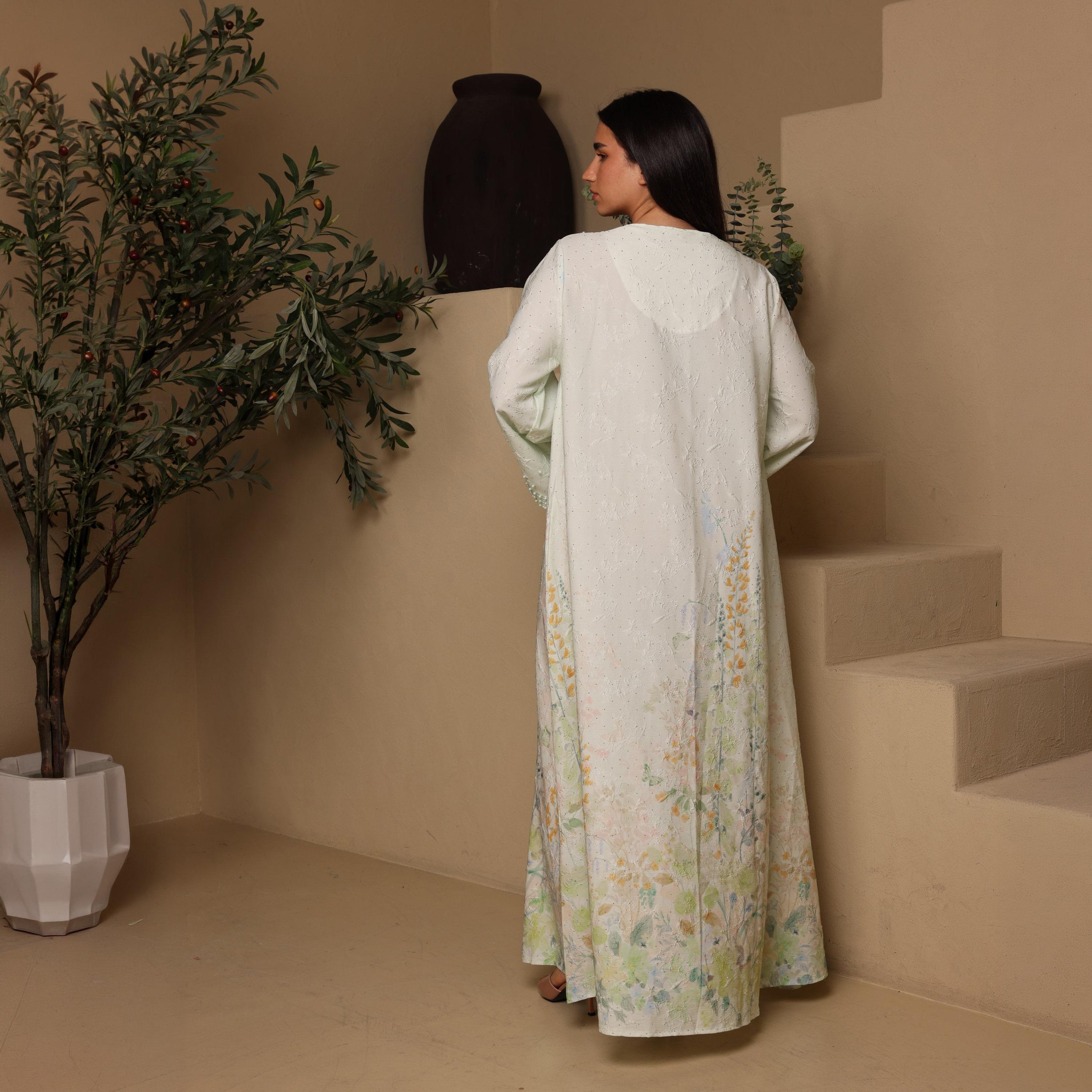 IKKXA Scalloped Neck Wide Sleeves Embroidered and Pearls Women's Evening Jalabiya-women-arabicclothing-jalabiyas-image-5