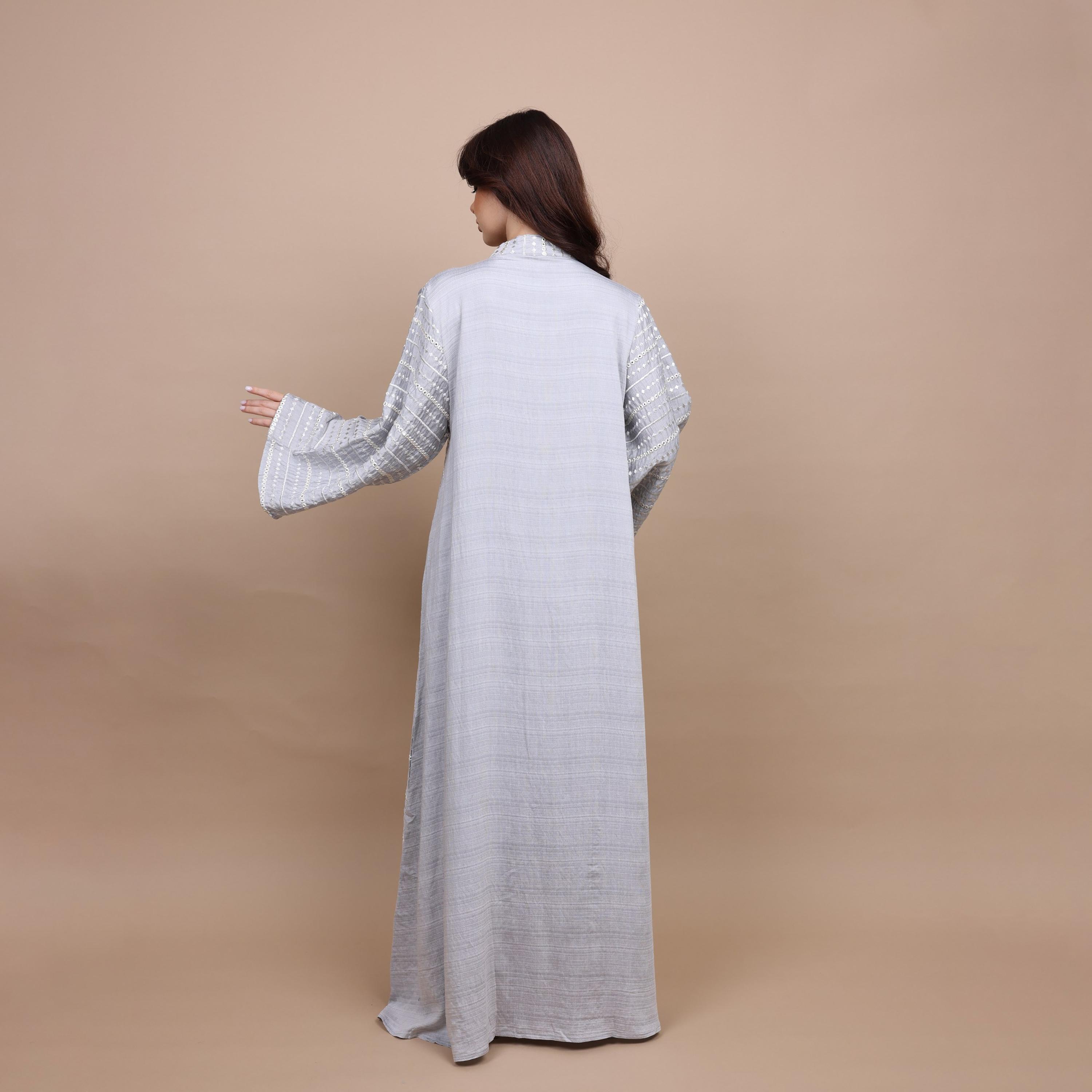 IKKXA Mandarin Collar Flared Sleeves All Over Embroidered Women's Jalabiya-women-arabicclothing-jalabiyas-image-4