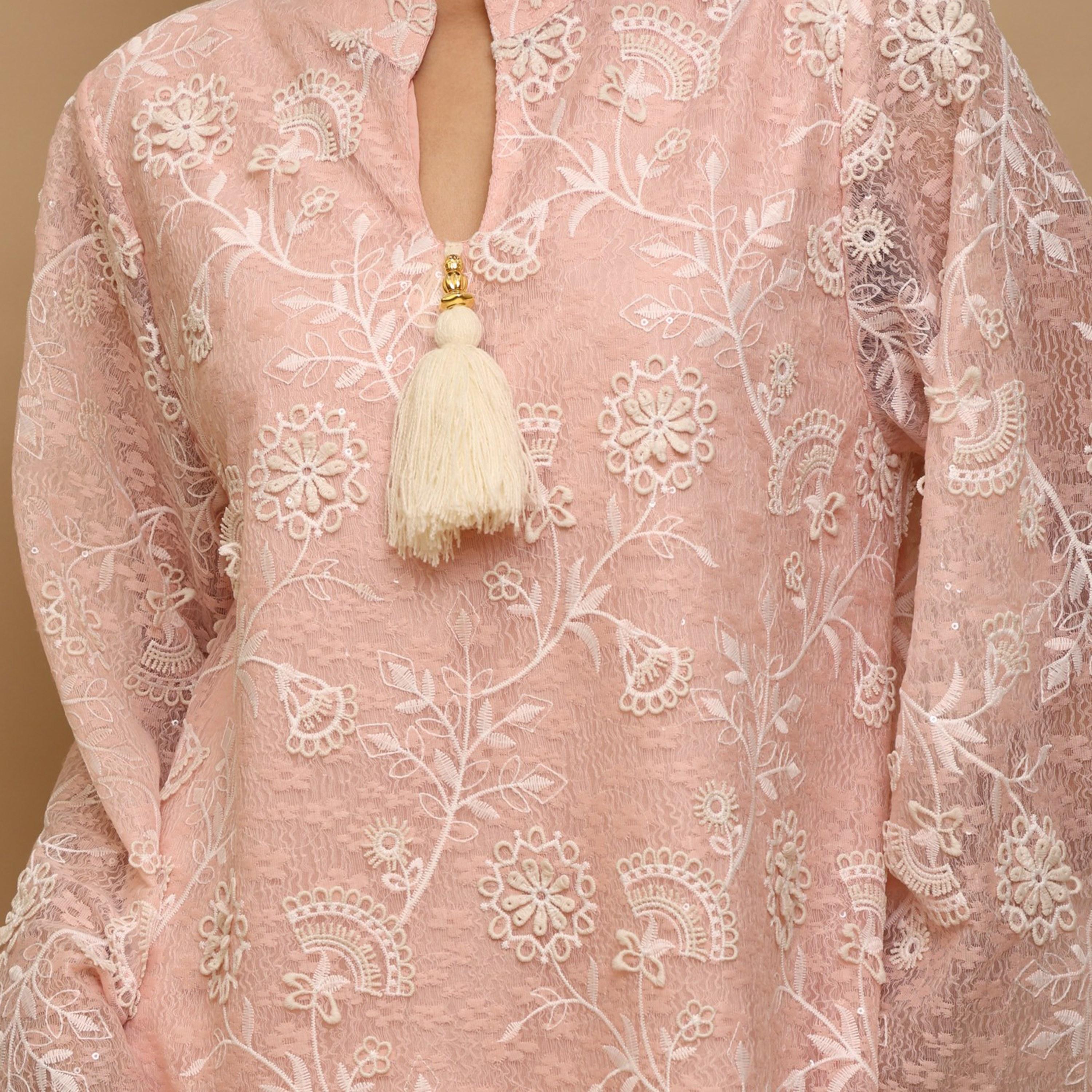 جلابية سهرة نسائية بياقة ماندارين وتطريز زهور وأكمام واسعة (كلوش) من إكسا-women-arabicclothing-jalabiyas-image-12