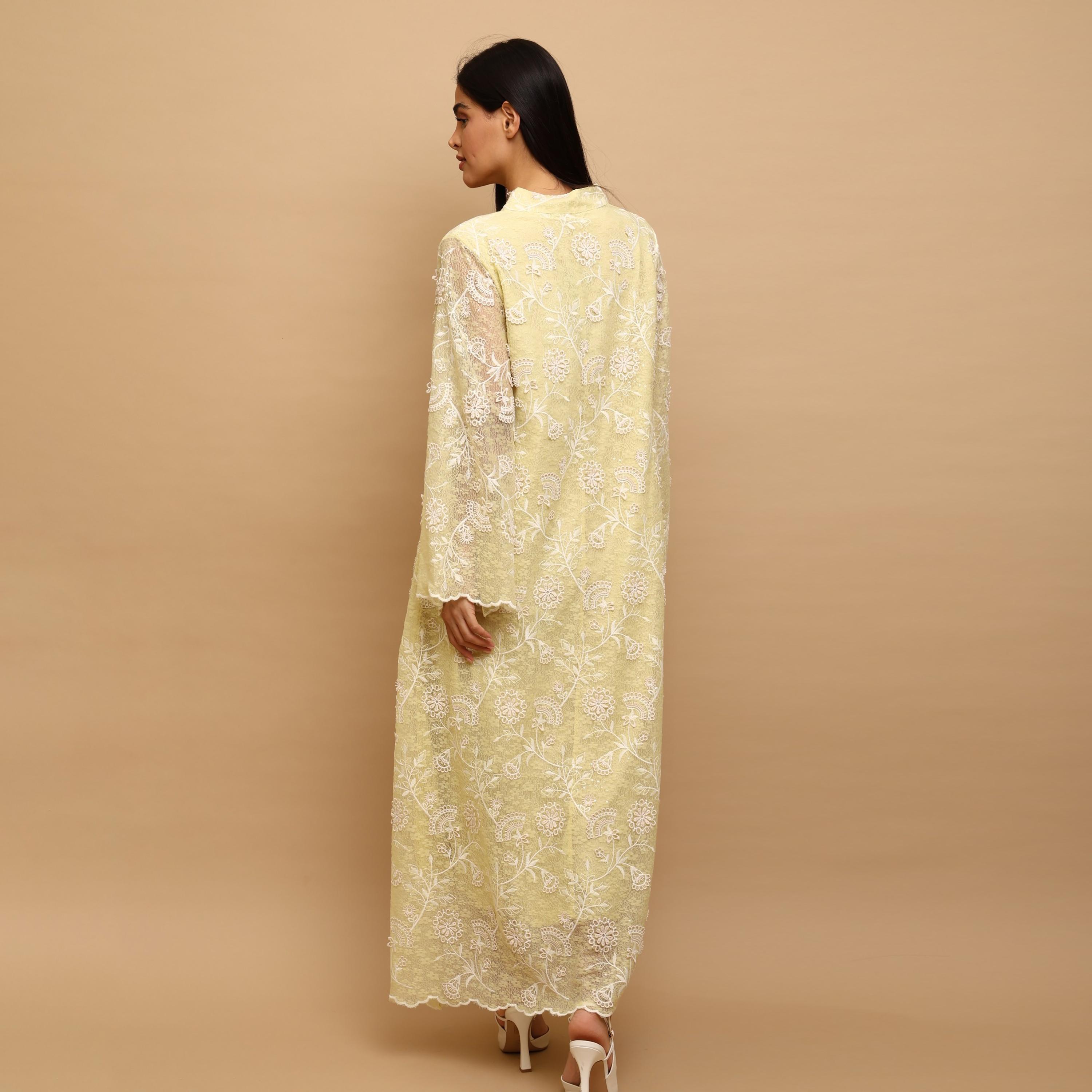 جلابية سهرة نسائية بياقة ماندارين وتطريز زهور وأكمام واسعة (كلوش) من إكسا-women-arabicclothing-jalabiyas-image-5