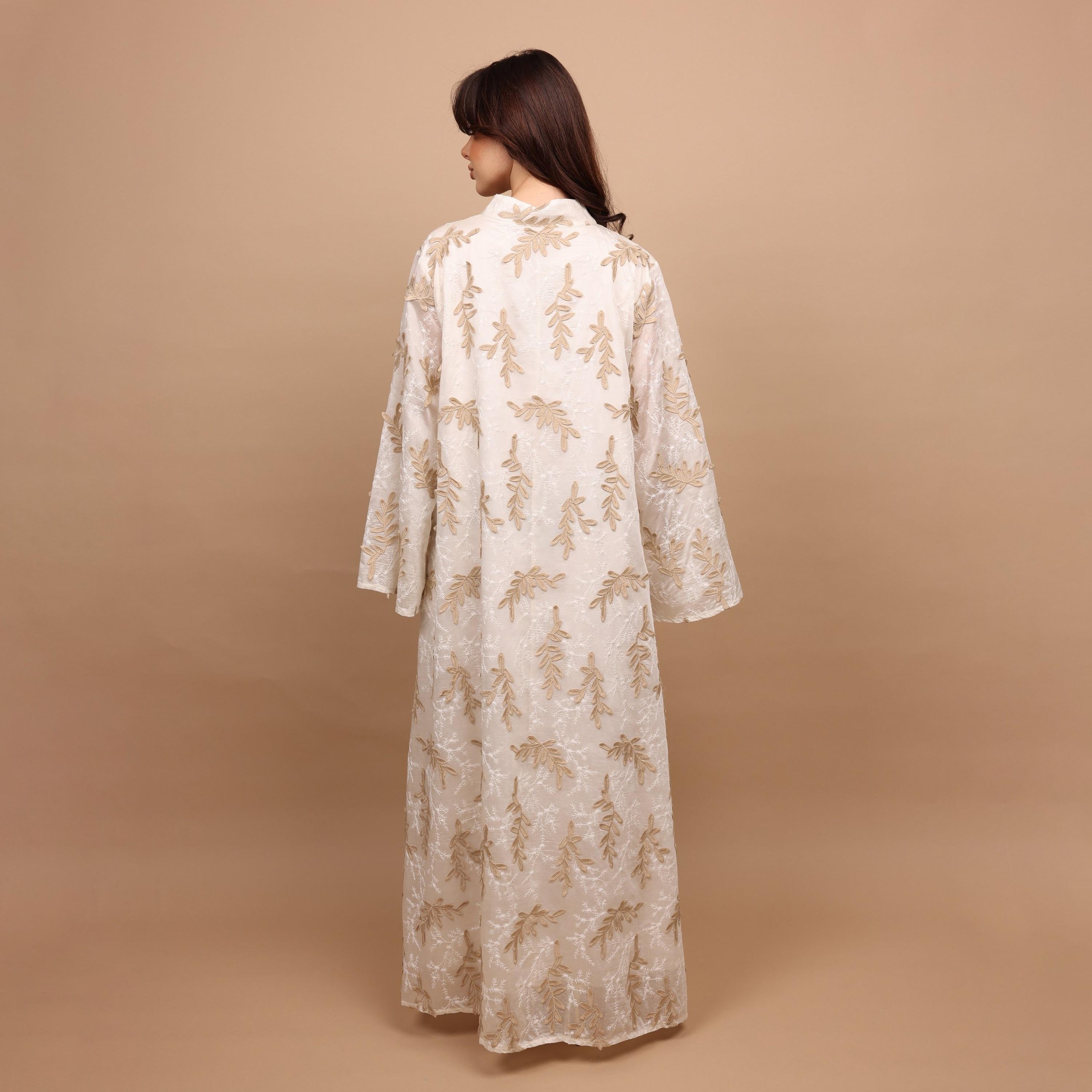 IKKXA Split V-Neck Wide Sleeves Botanical Embroidered Women's Jalabiya-women-arabicclothing-jalabiyas-image-8