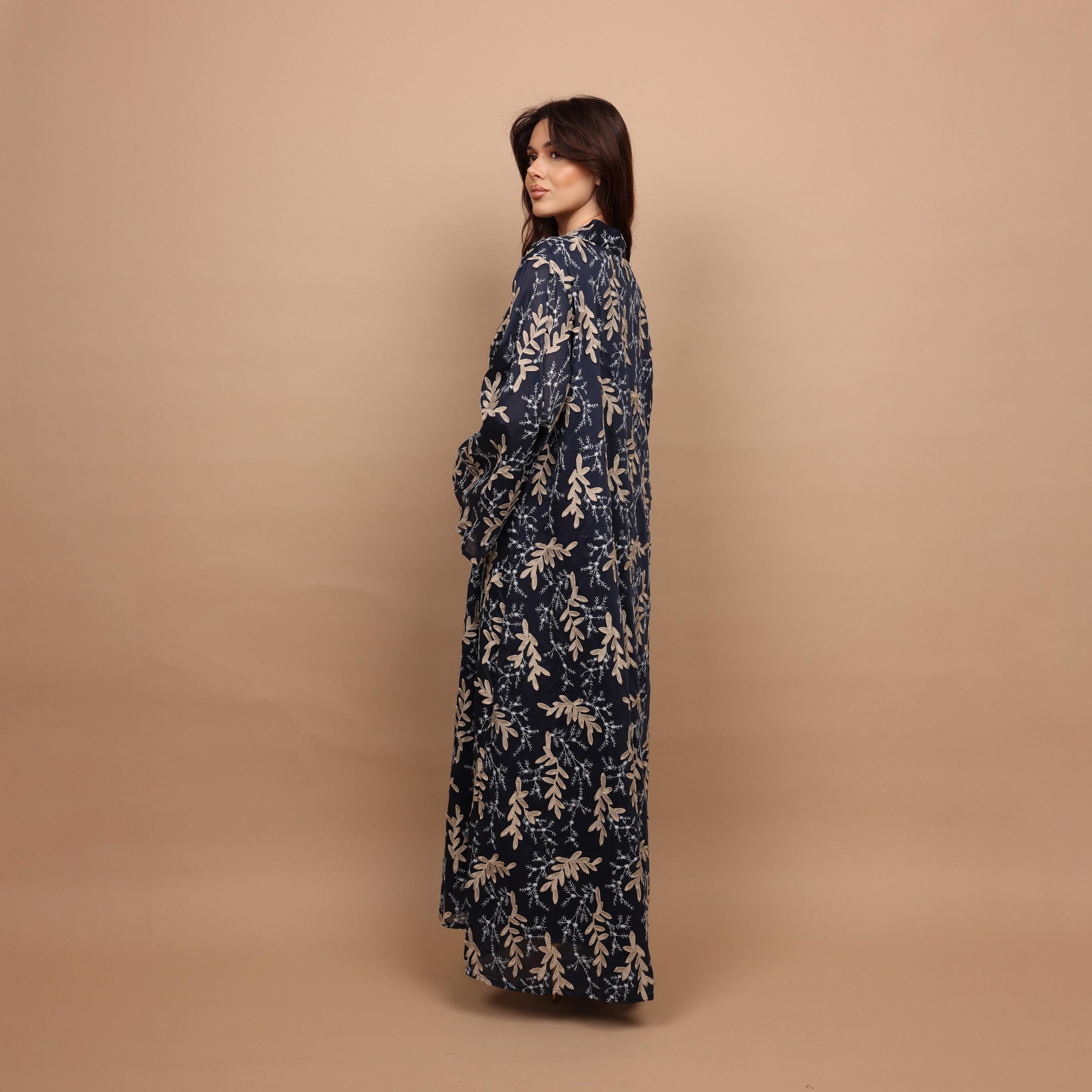 IKKXA Split V-Neck Wide Sleeves Botanical Embroidered Women's Jalabiya-women-arabicclothing-jalabiyas-image-3