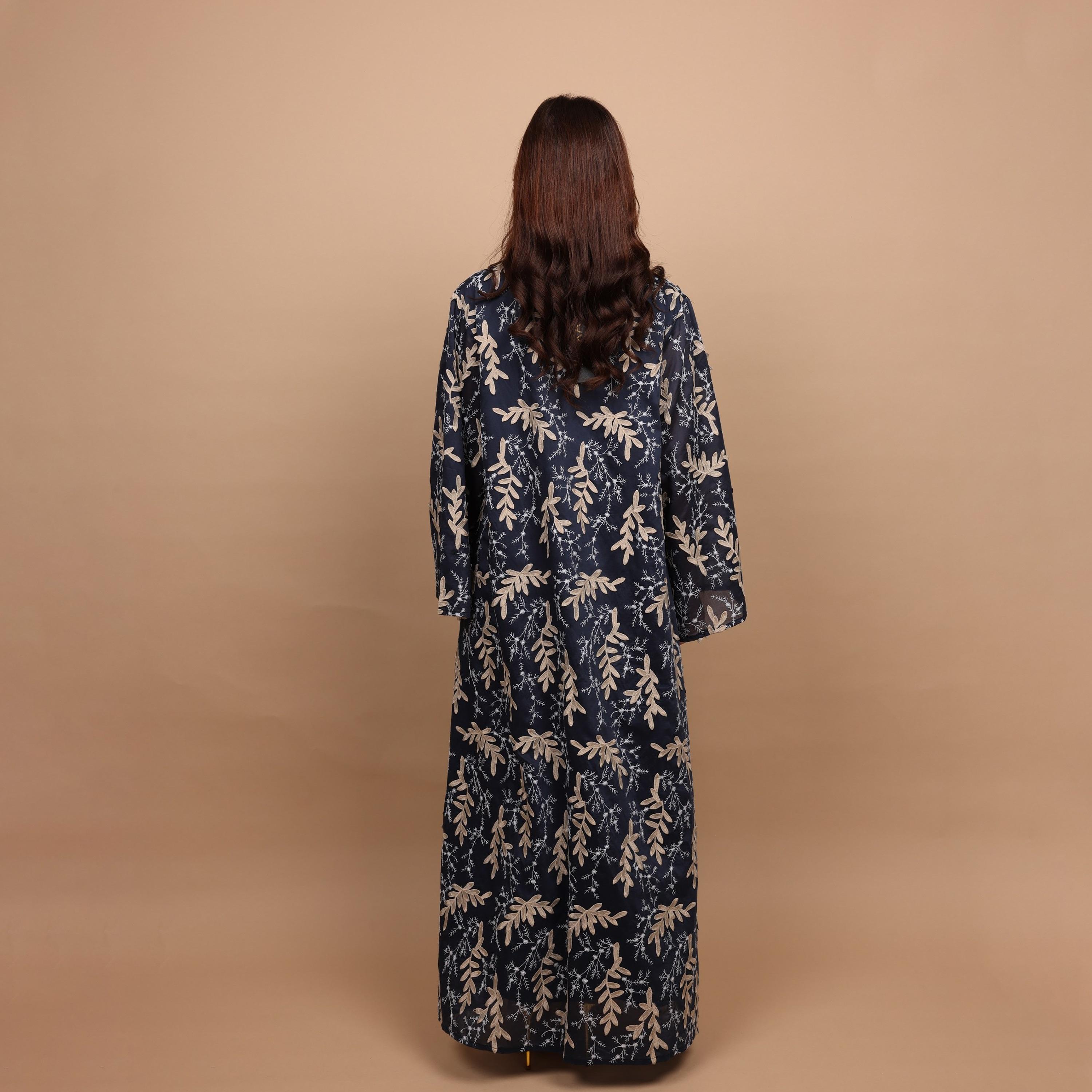 IKKXA Split V-Neck Wide Sleeves Botanical Embroidered Women's Jalabiya-women-arabicclothing-jalabiyas-image-4