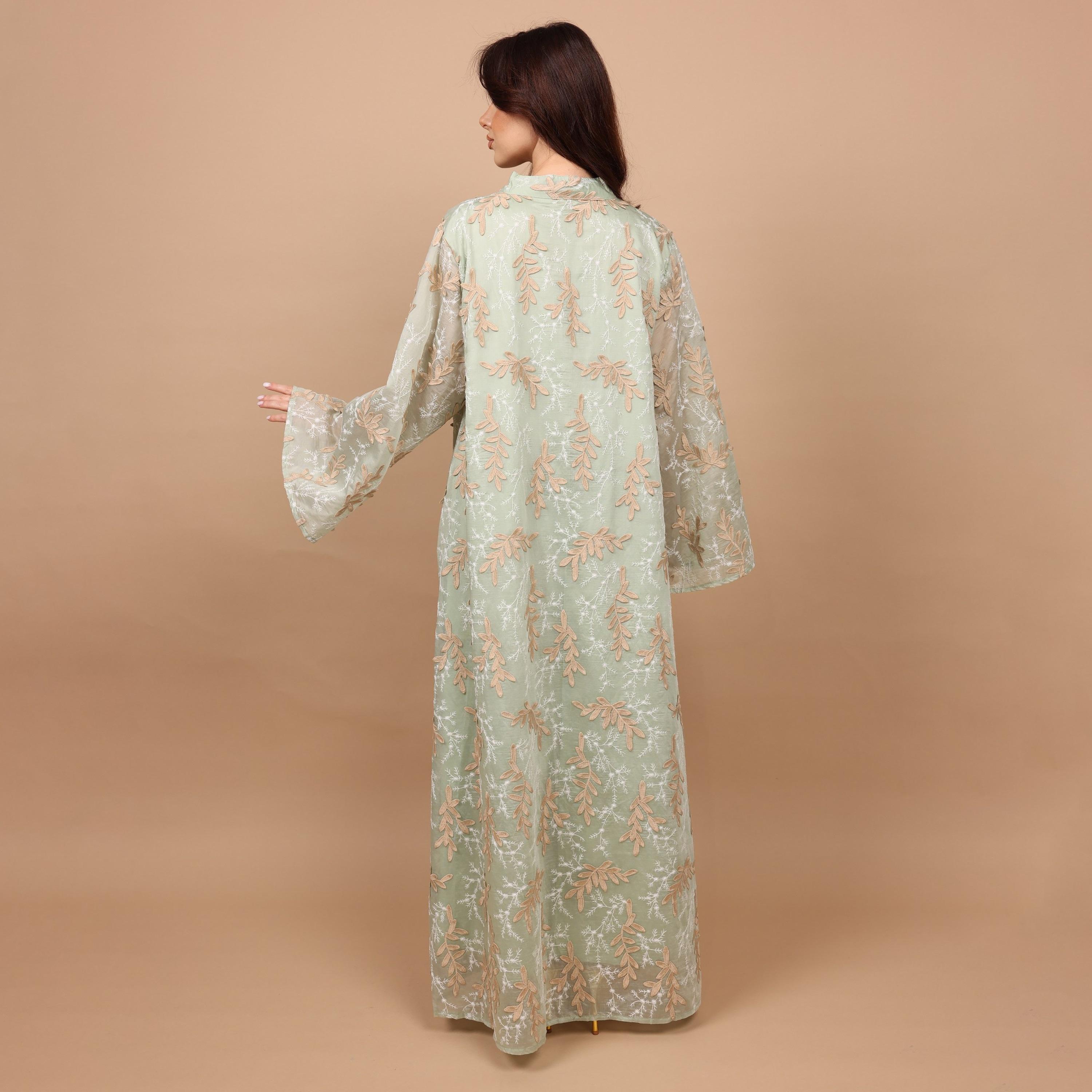 IKKXA Split V-Neck Wide Sleeves Botanical Embroidered Women's Jalabiya-women-arabicclothing-jalabiyas-image-12
